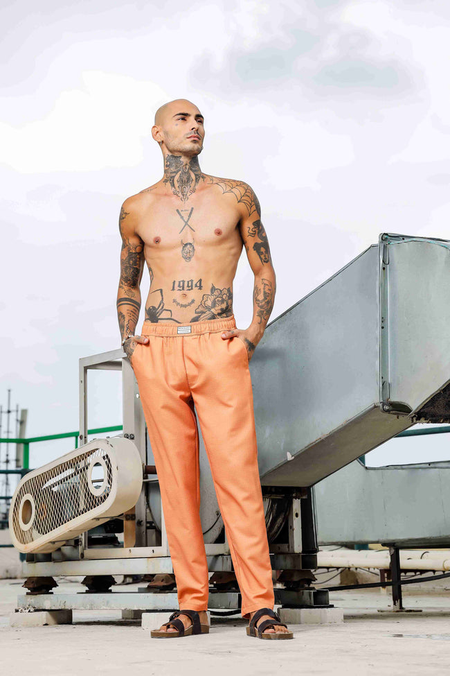 Men Orange Textured Pants