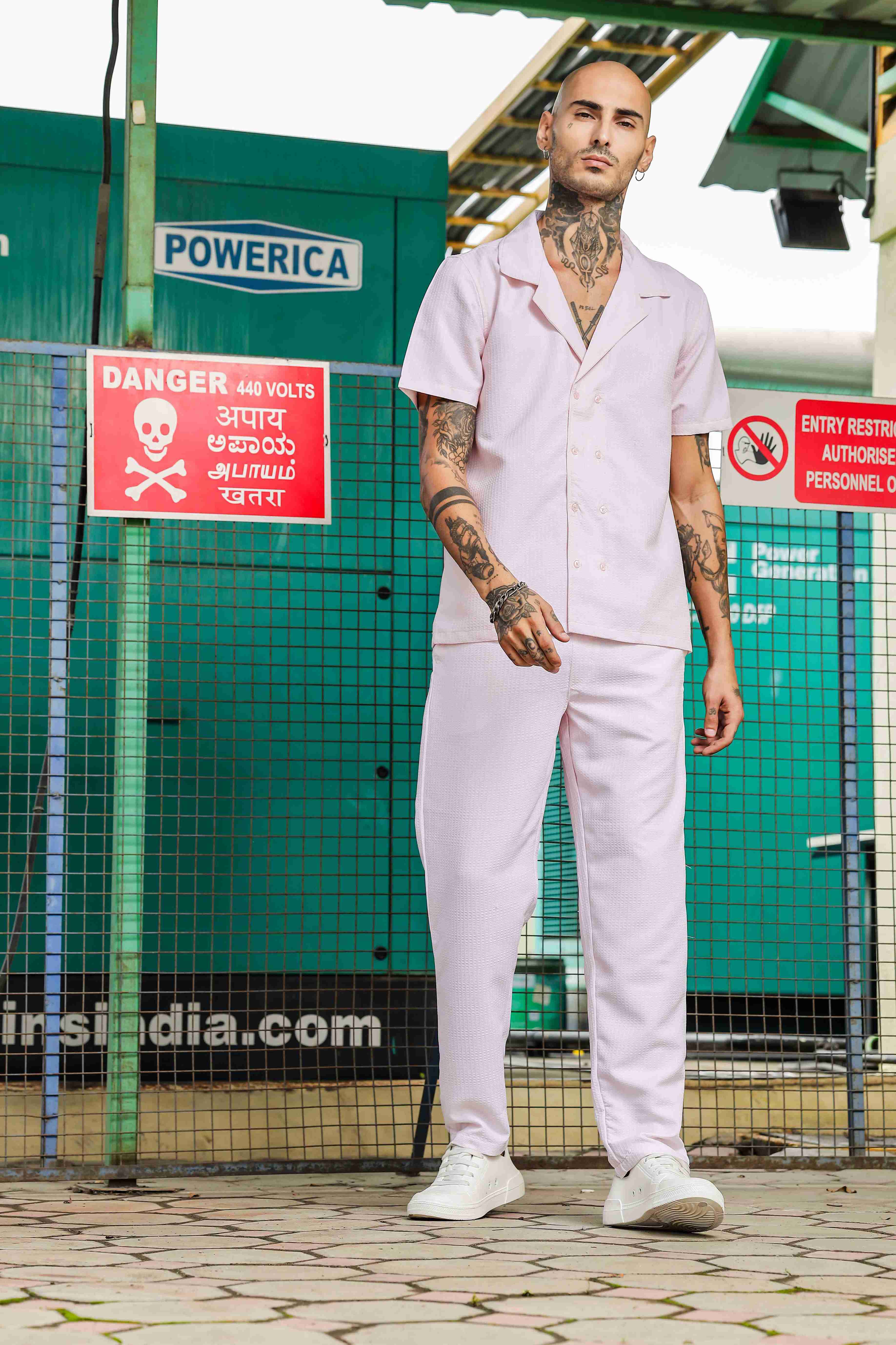 Men Pink Textured Pants