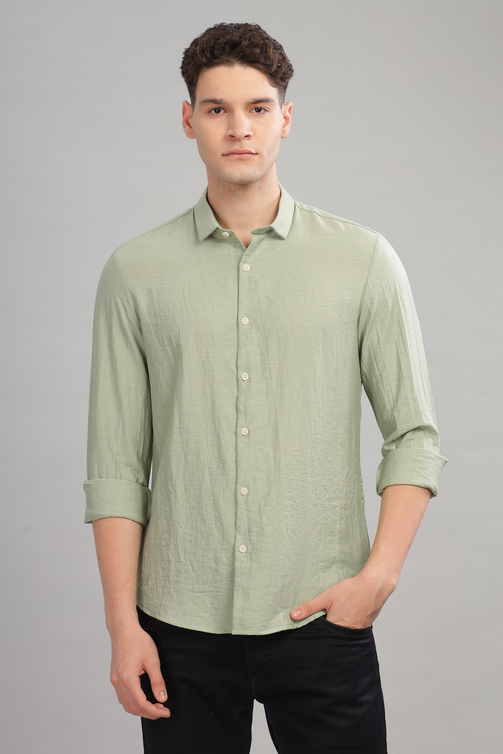 Men Pastel Green Slim Fit Shirt