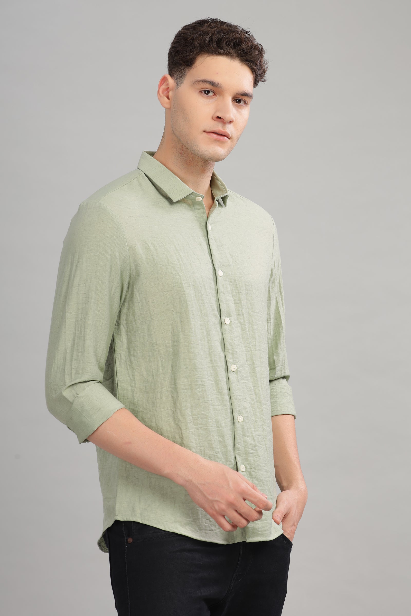Men Pastel Green Slim Fit Shirt