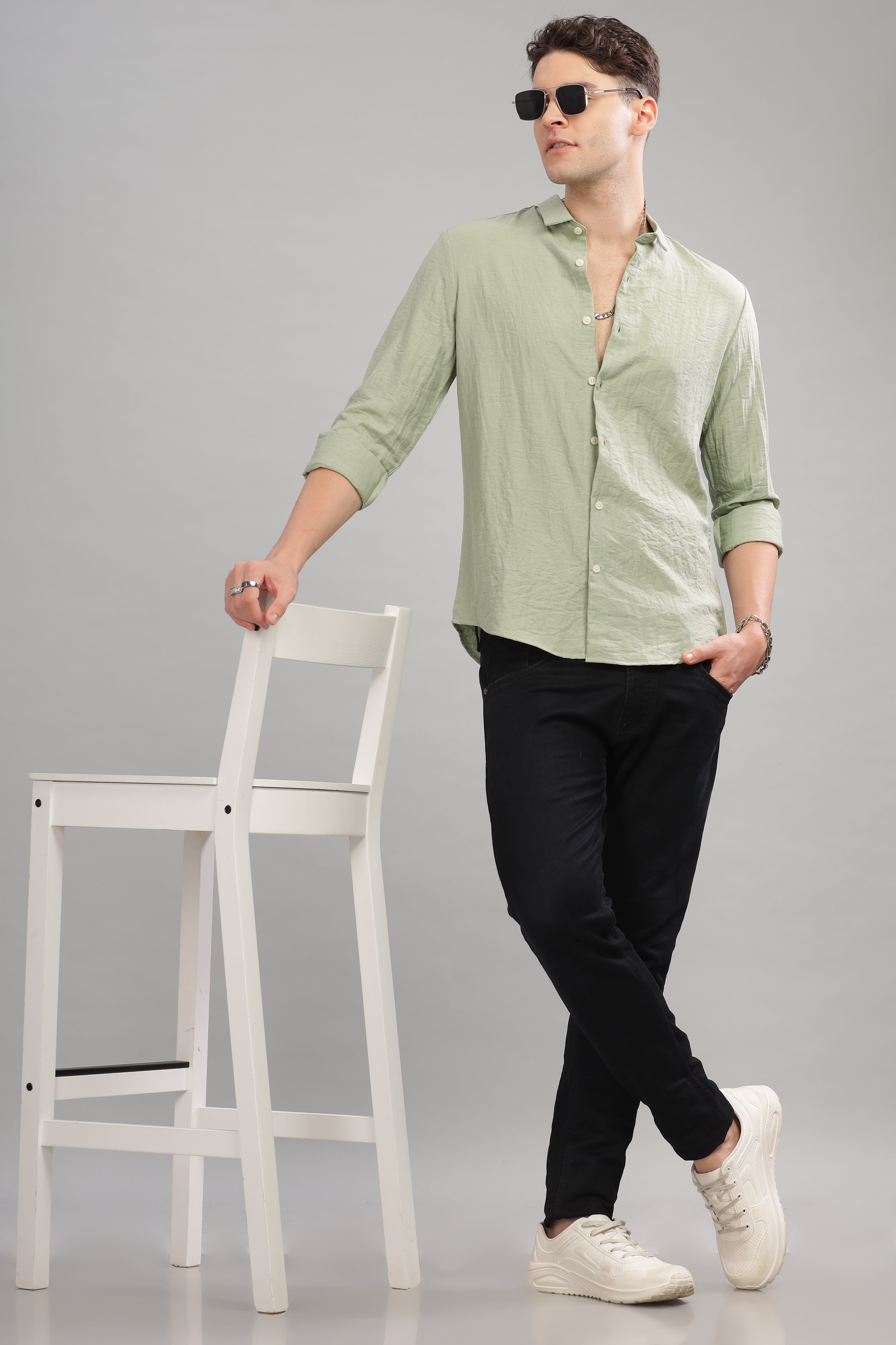 Men Pastel Green Slim Fit Shirt