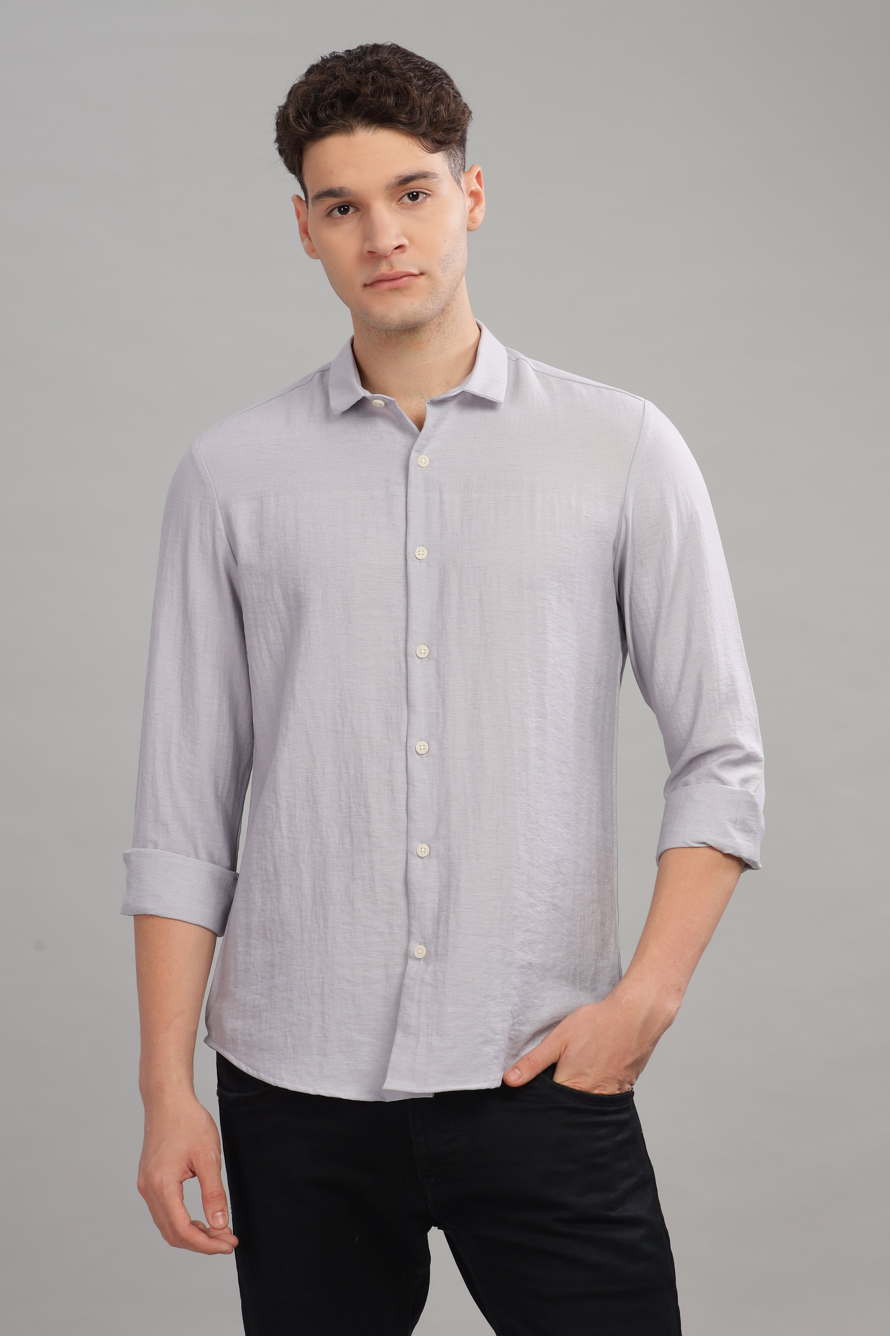 Men Silver Slim Fit Shirt