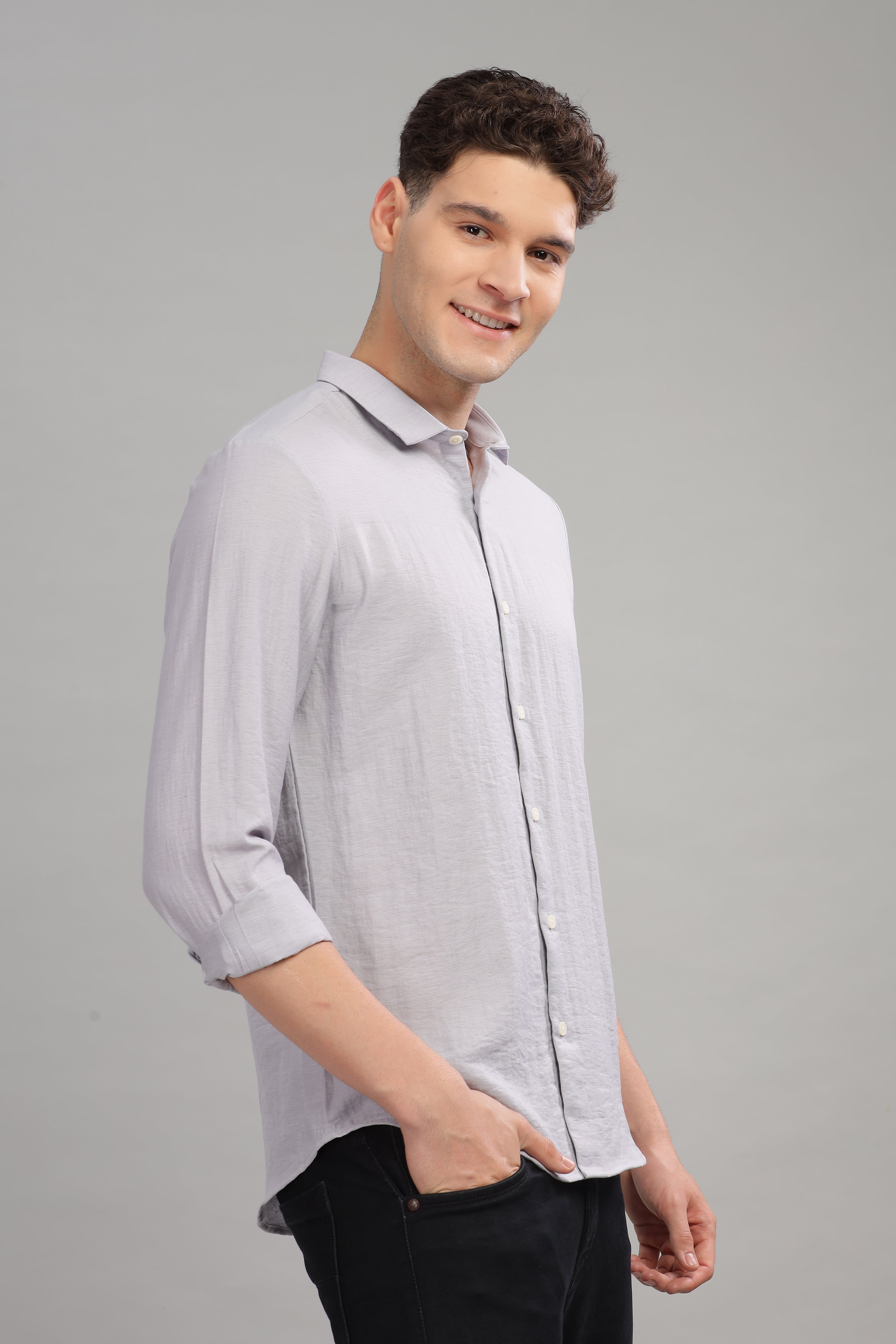Men Silver Slim Fit Shirt