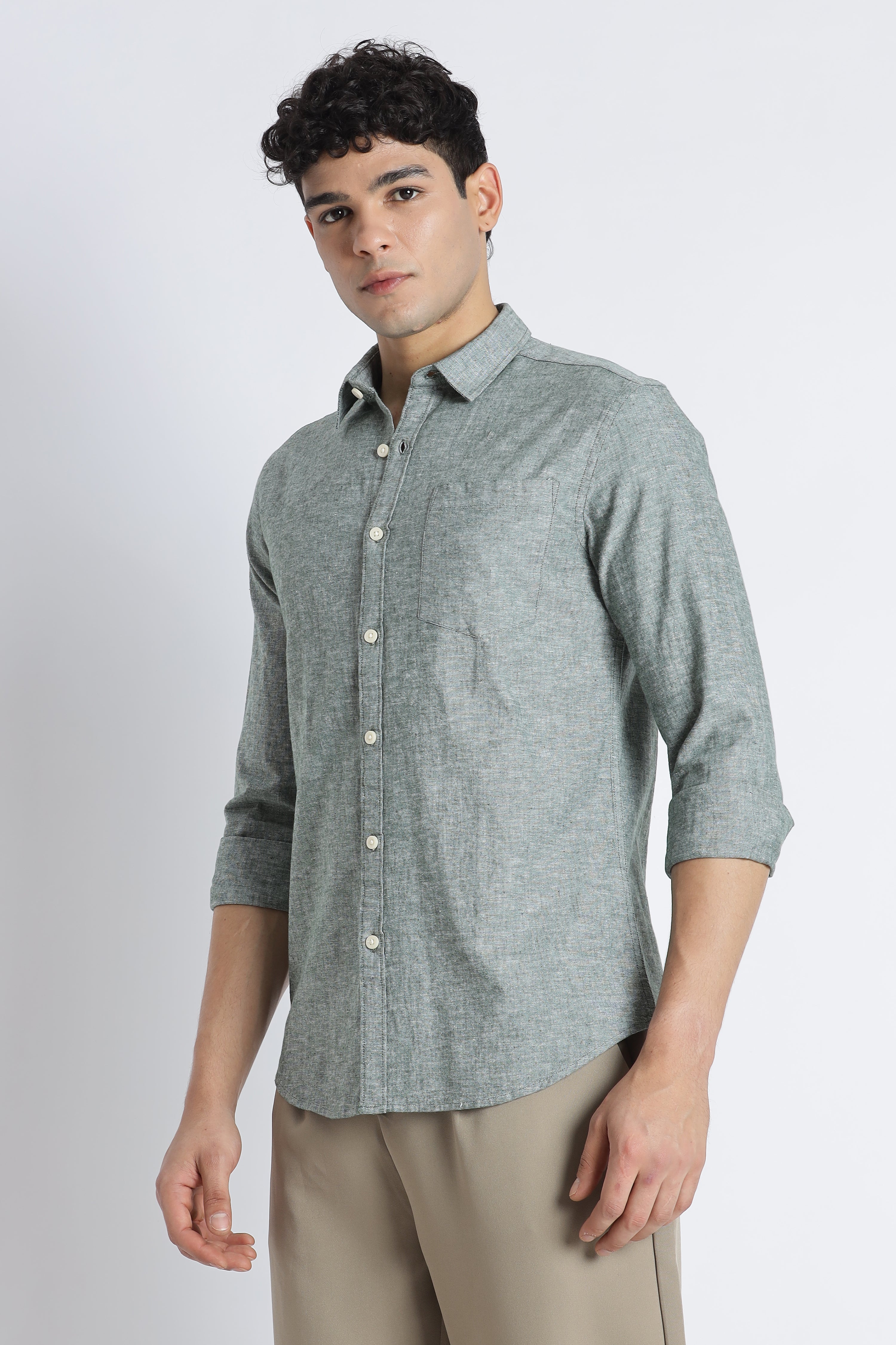 Men Linen Solid Casual Shirt