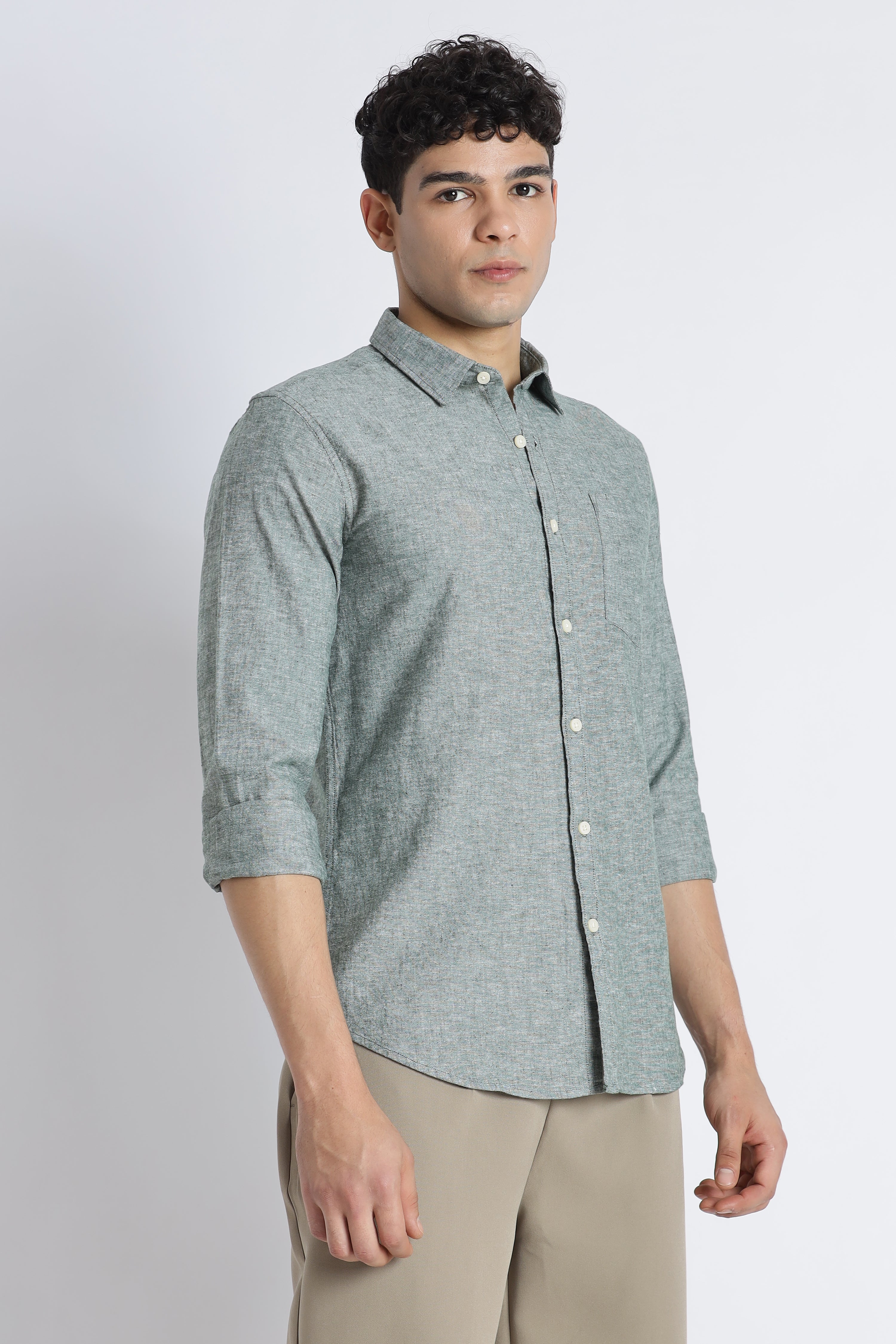 Men Linen Solid Casual Shirt