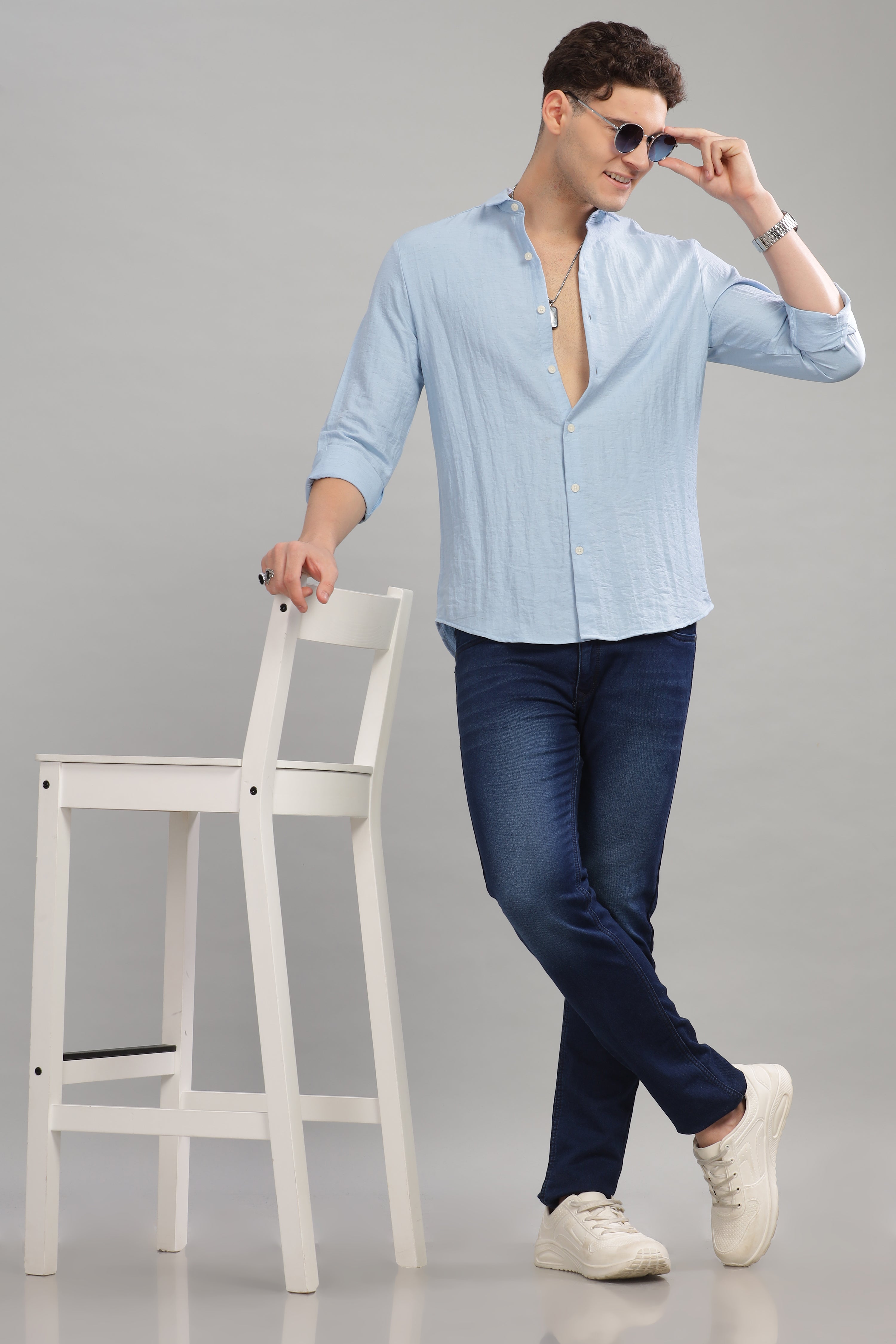 Men Sky Blue Slim Fit Shirt