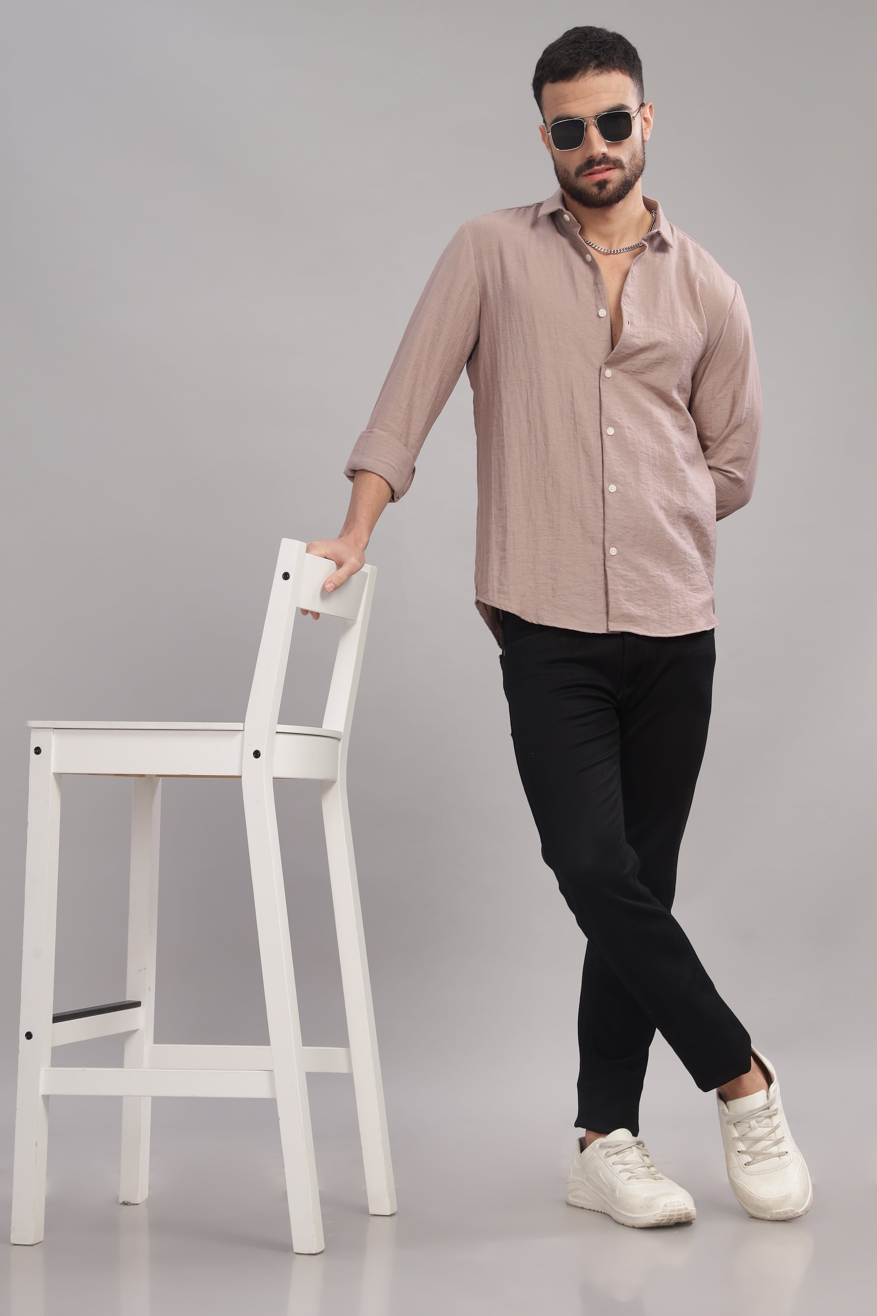 Men Marble Pink Slim Fit Shirt