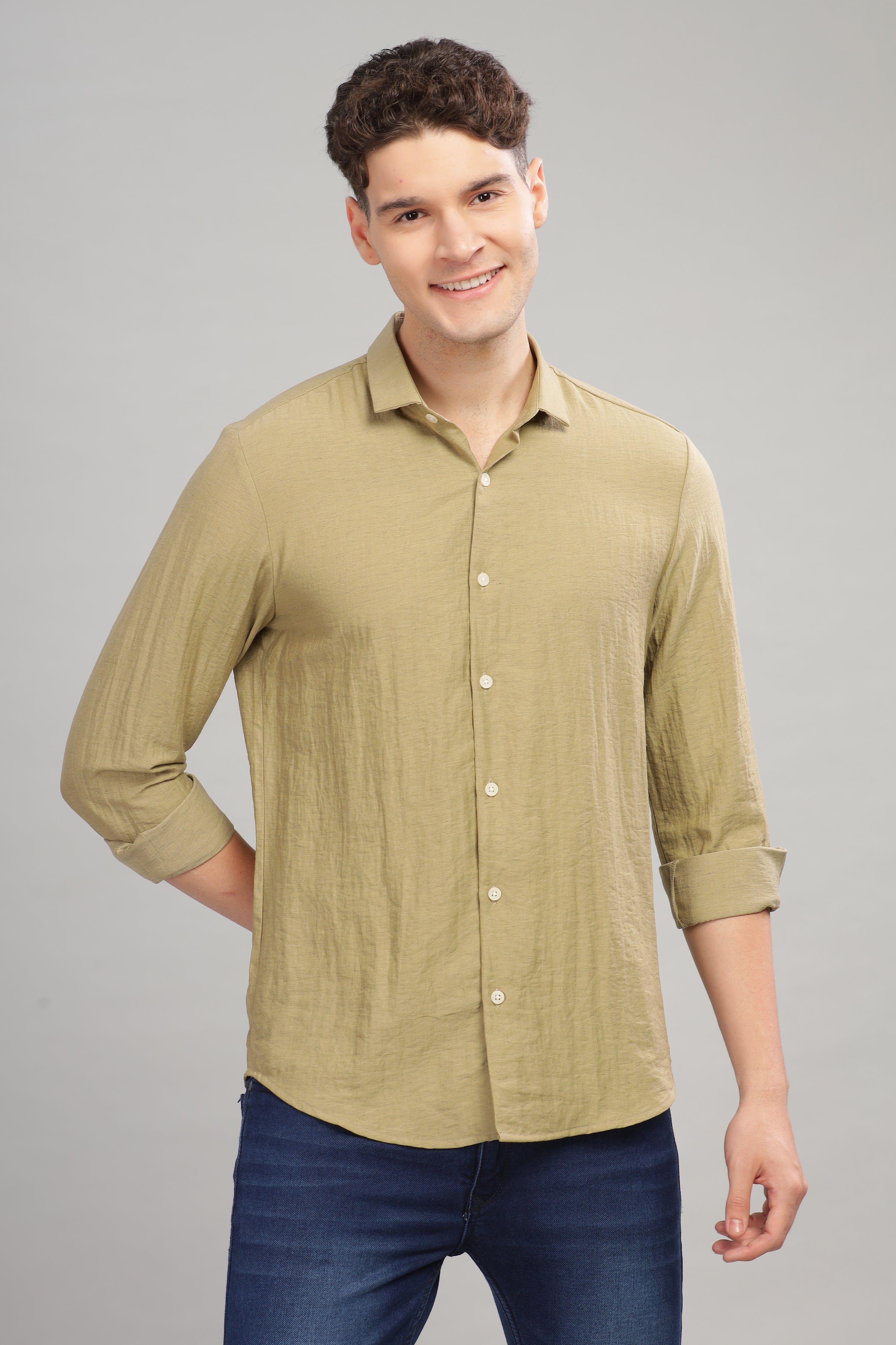 Men Olive Slim Fit Shirt