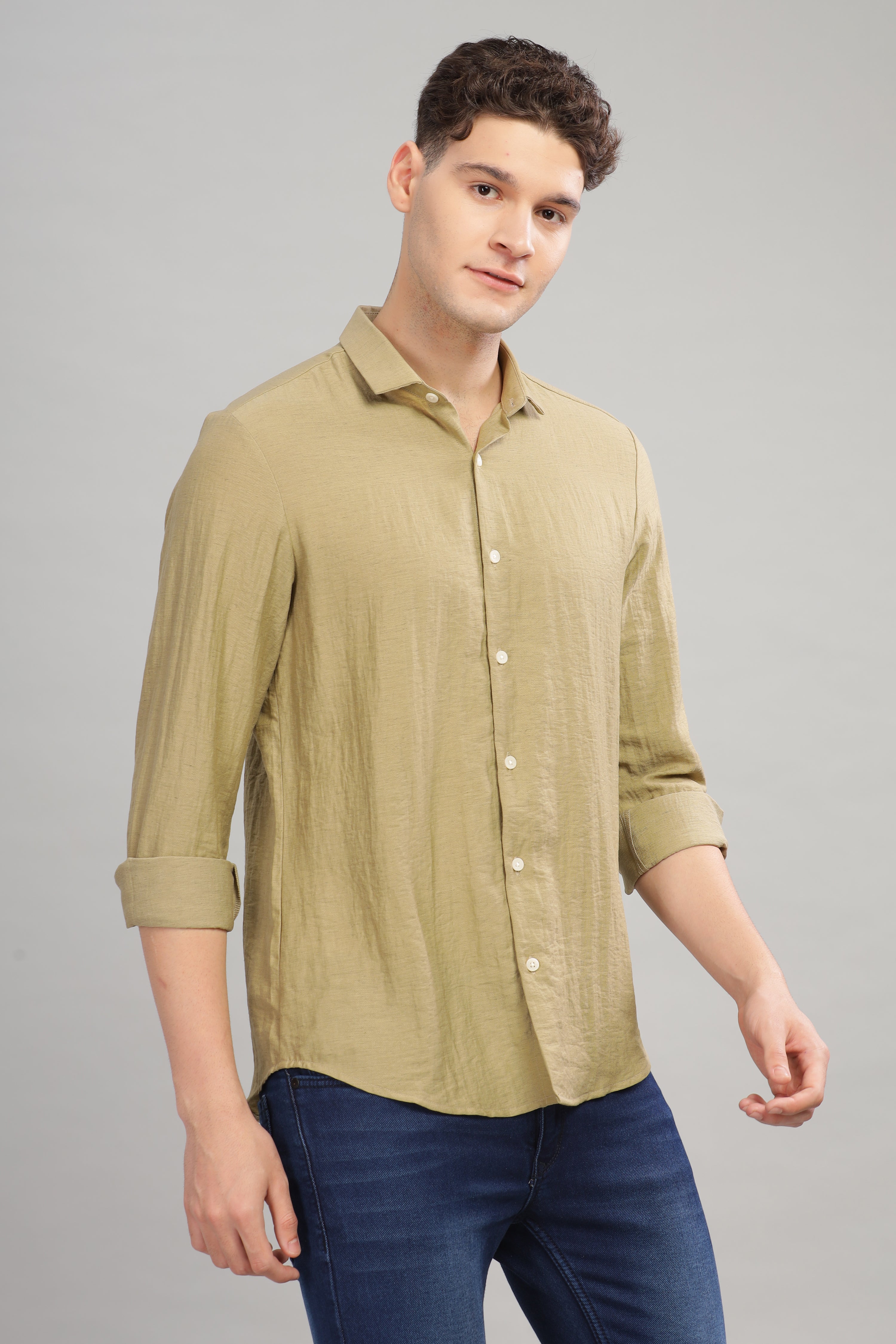 Men Olive Slim Fit Shirt