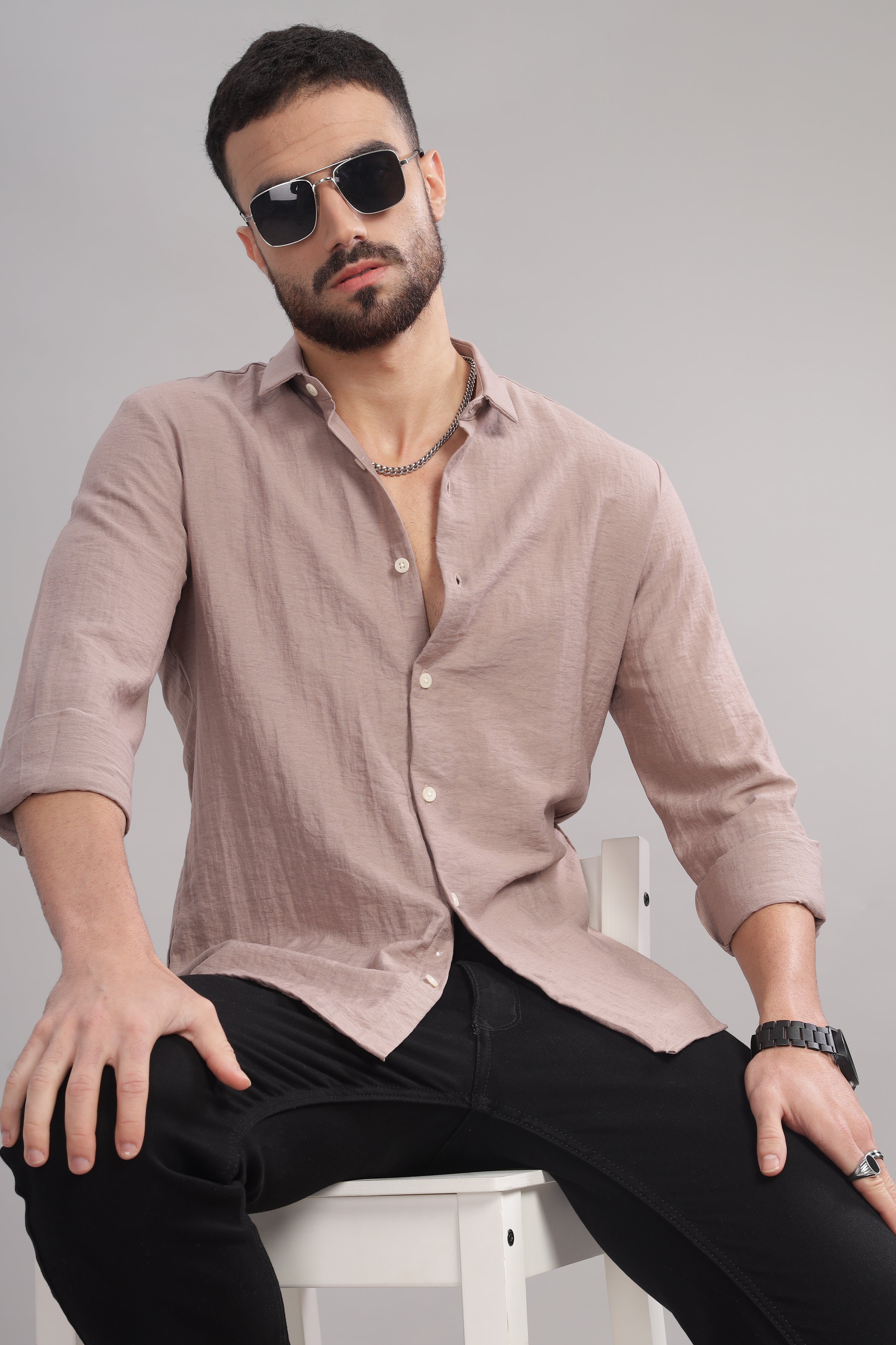 Men Marble Pink Slim Fit Shirt