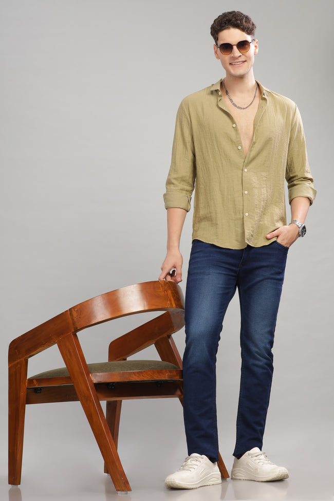 Men Olive Slim Fit Shirt