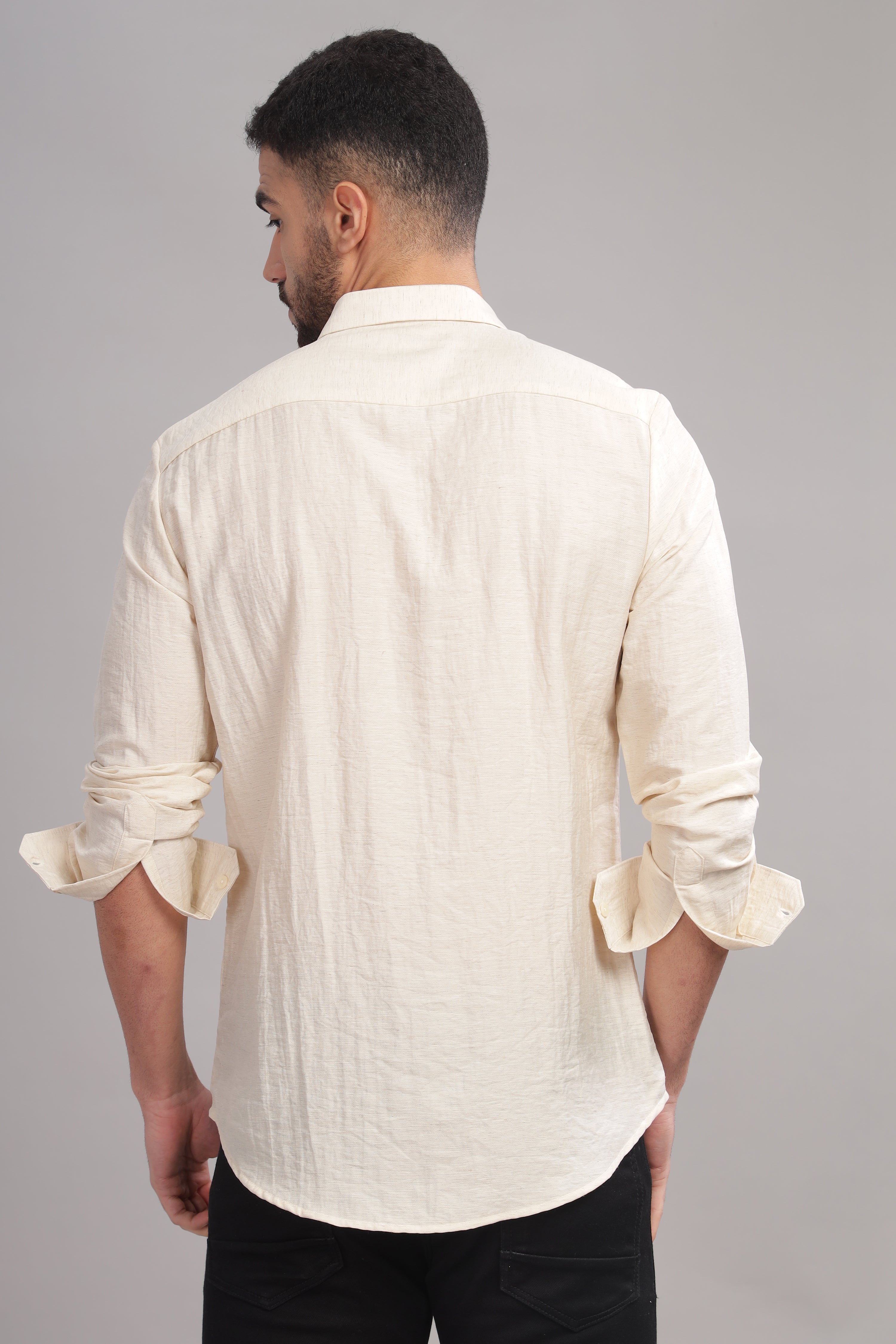 Men Cream Slim Fit Shirt