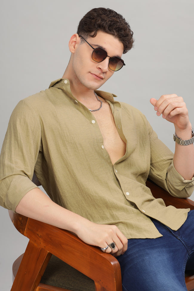 Men Olive Slim Fit Shirt