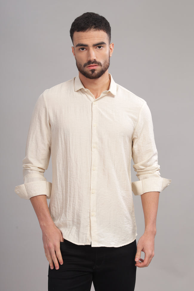 Men Cream Slim Fit Shirt