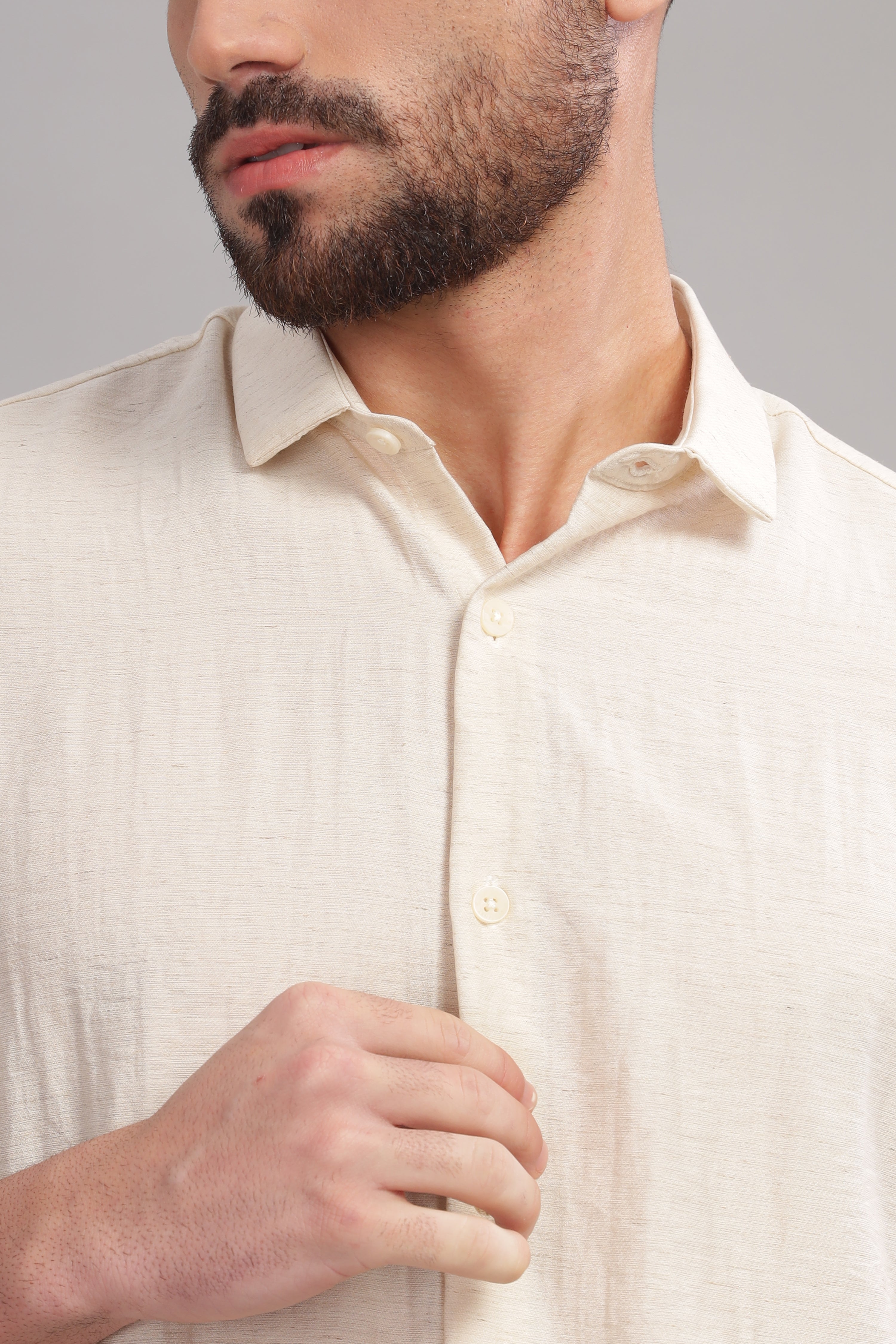 Men Cream Slim Fit Shirt