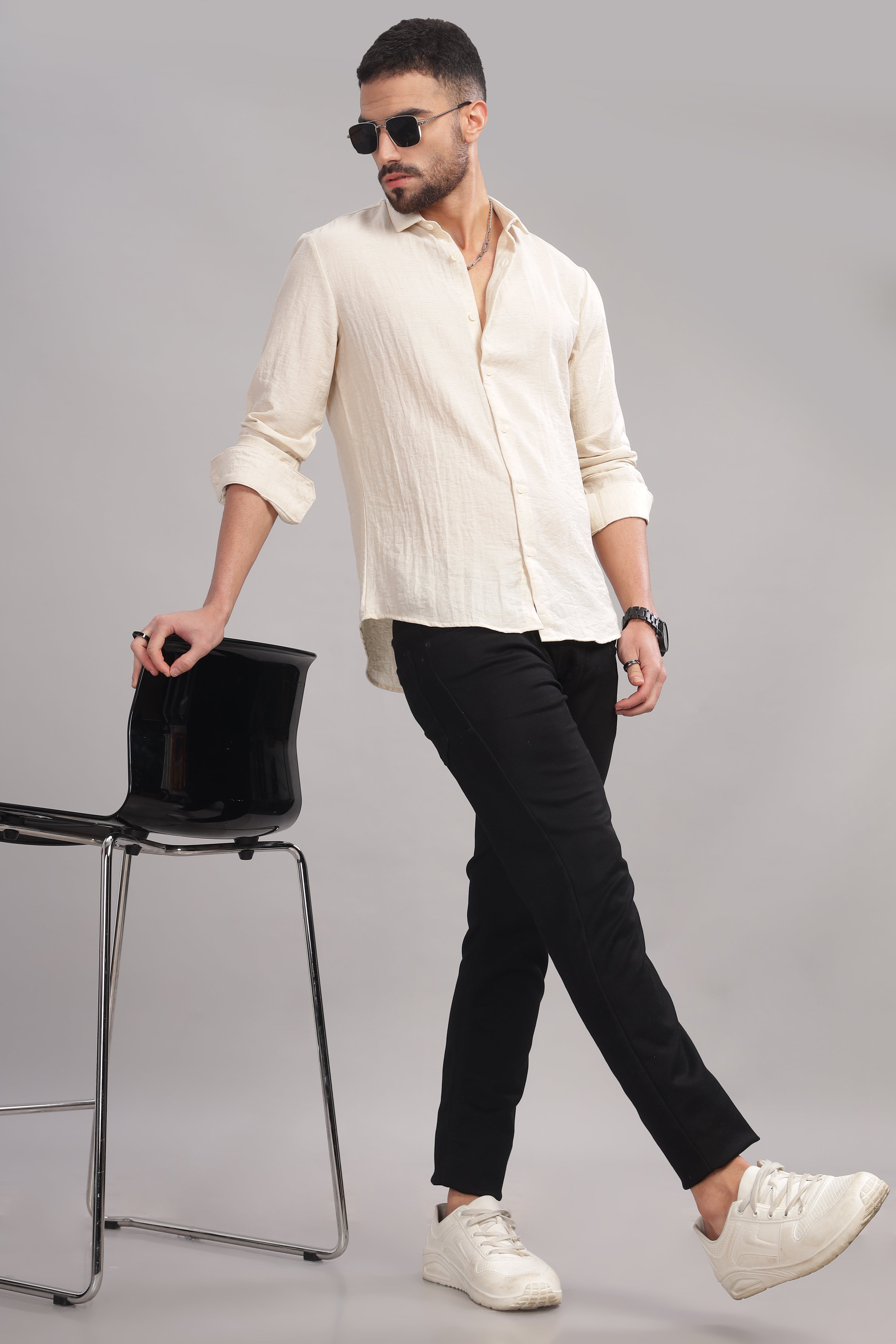 Men Cream Slim Fit Shirt
