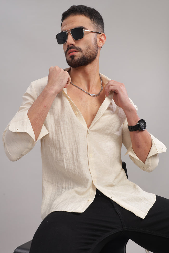 Men Cream Slim Fit Shirt