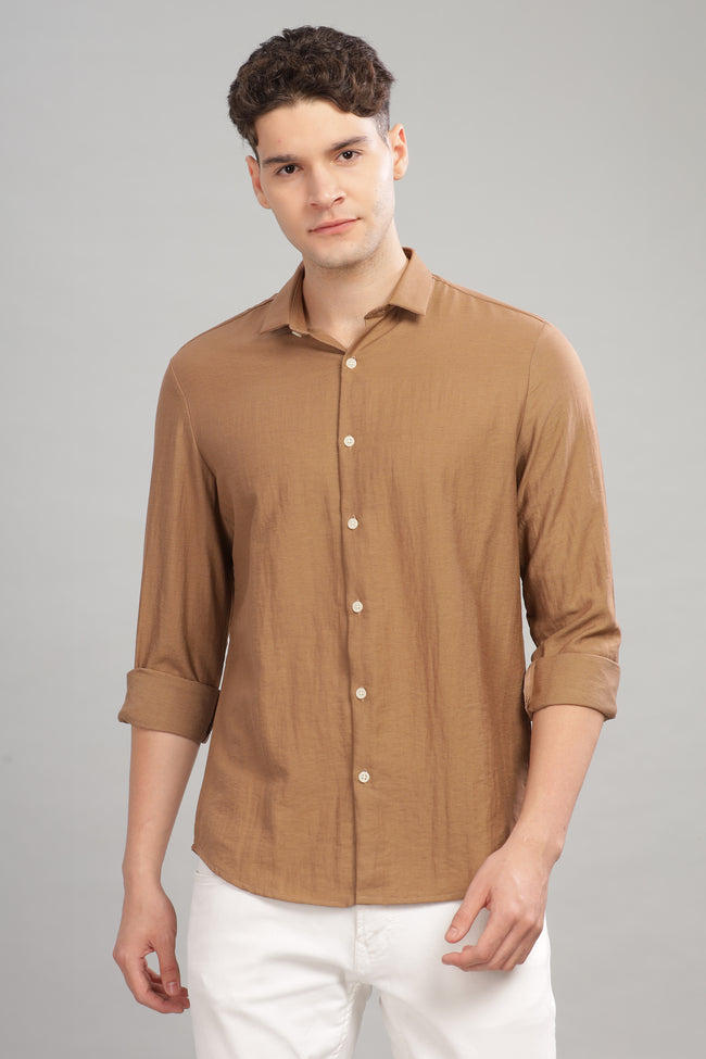 Men Khaki Slim Fit Shirt