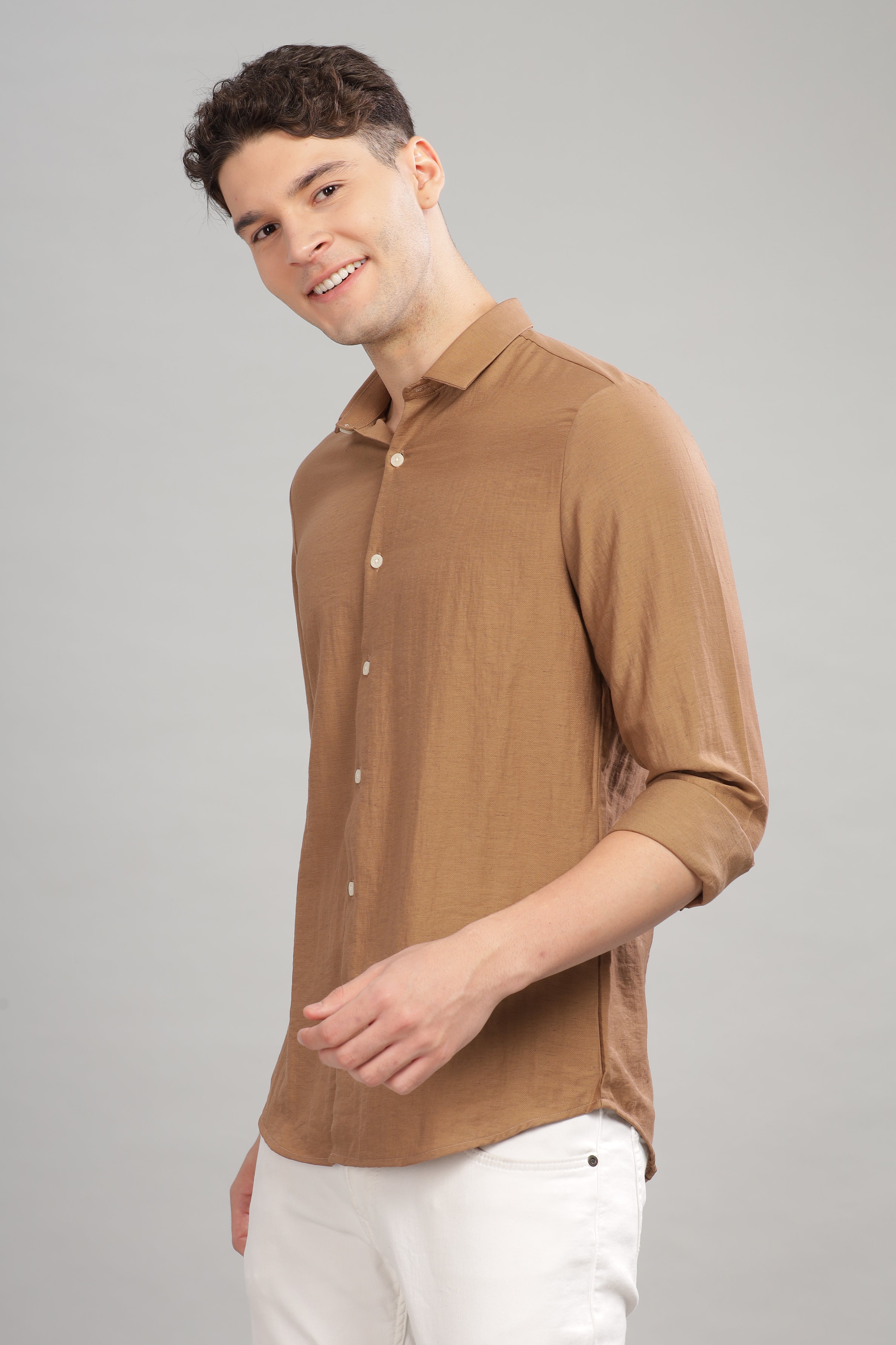 Men Khaki Slim Fit Shirt