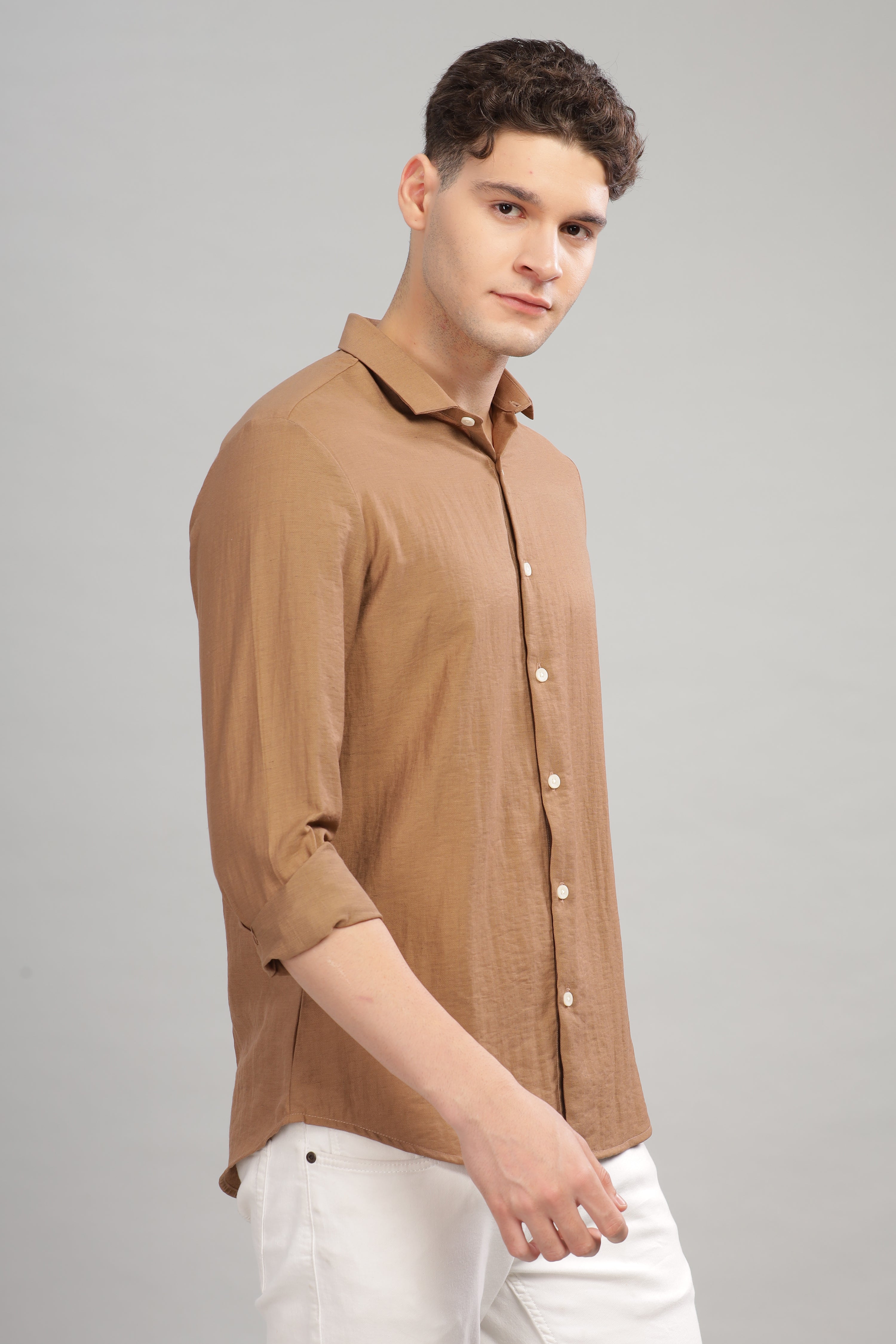 Men Khaki Slim Fit Shirt