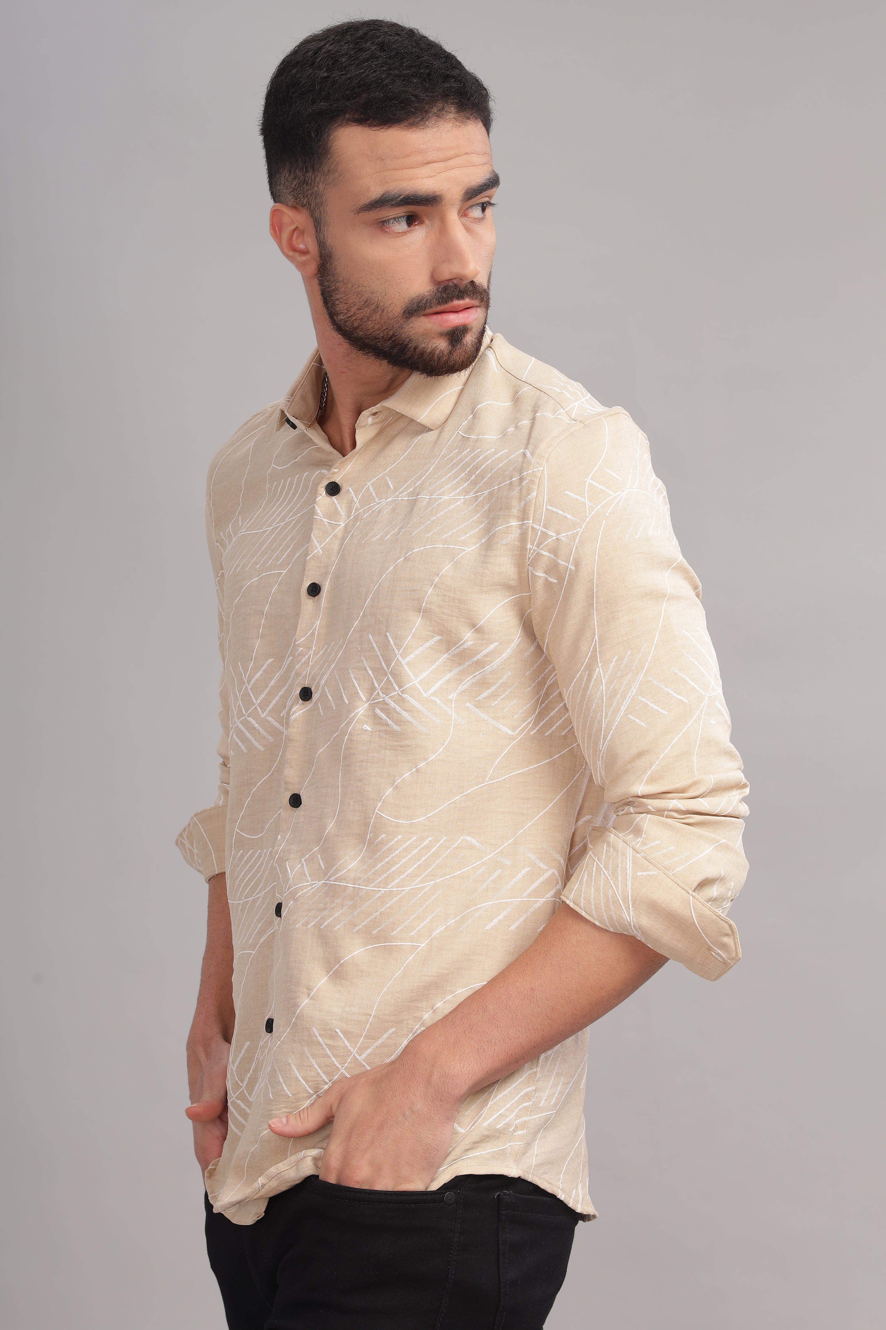 Men Cream Slim Fit Shirt
