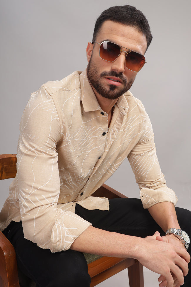 Men Cream Slim Fit Shirt