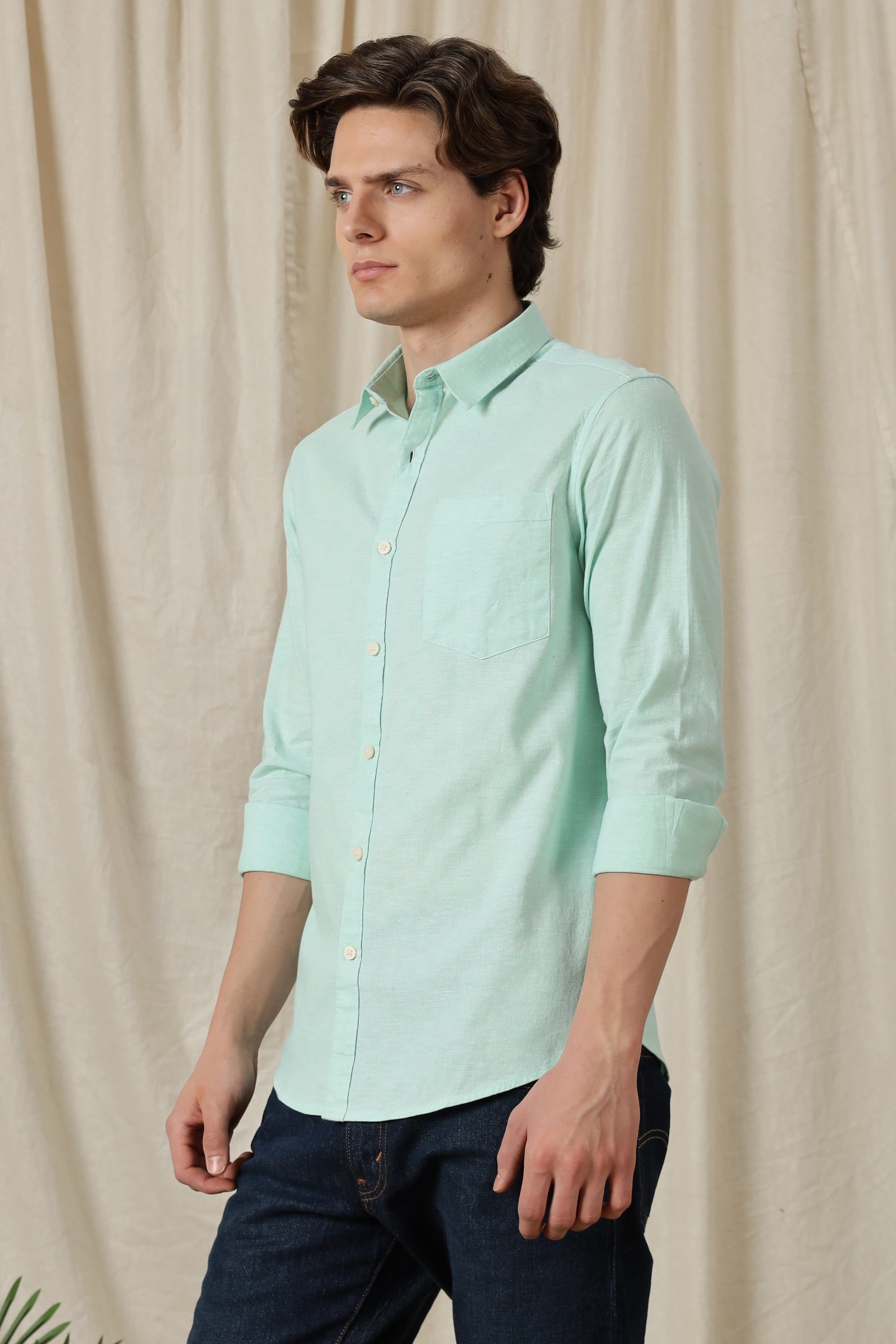 Men Linen Solid Casual Shirt