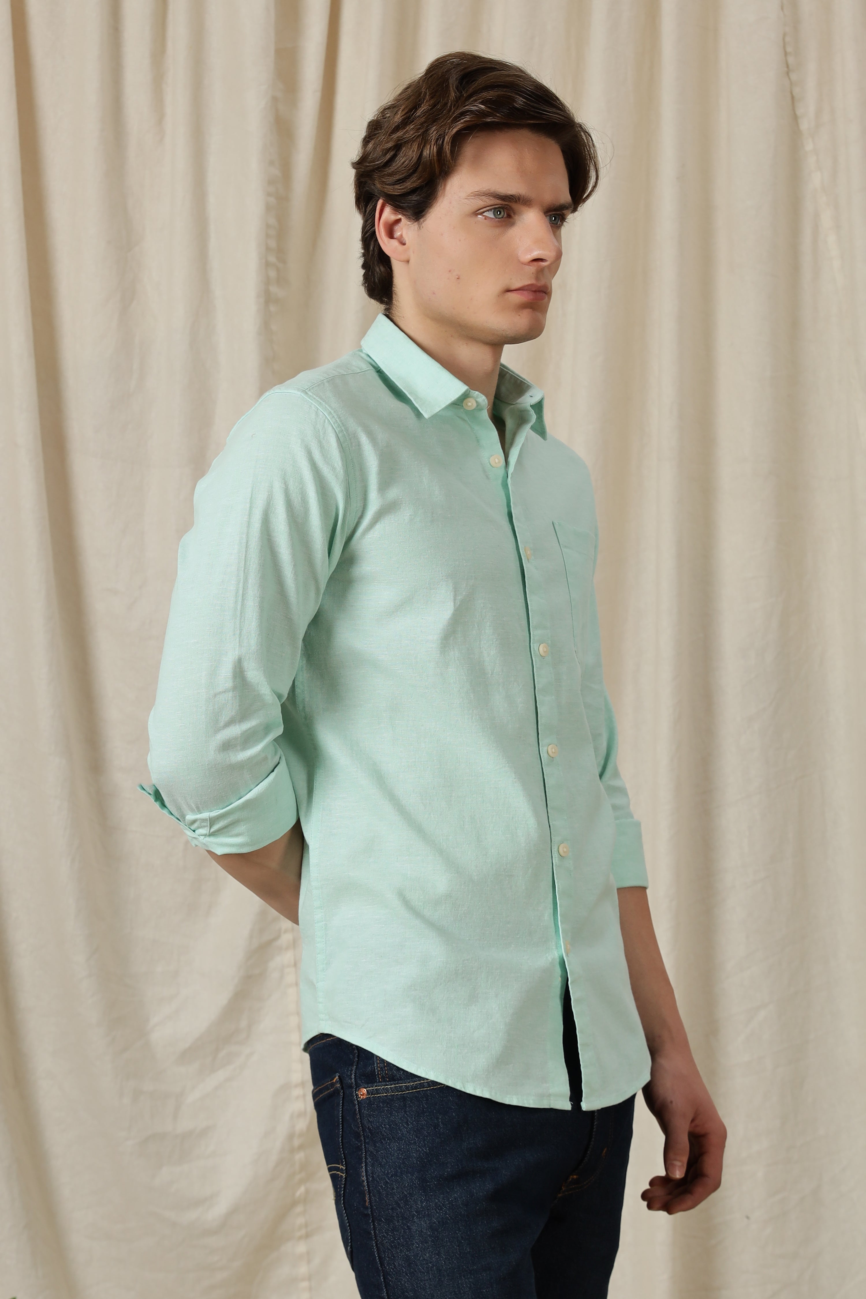 Men Linen Solid Casual Shirt