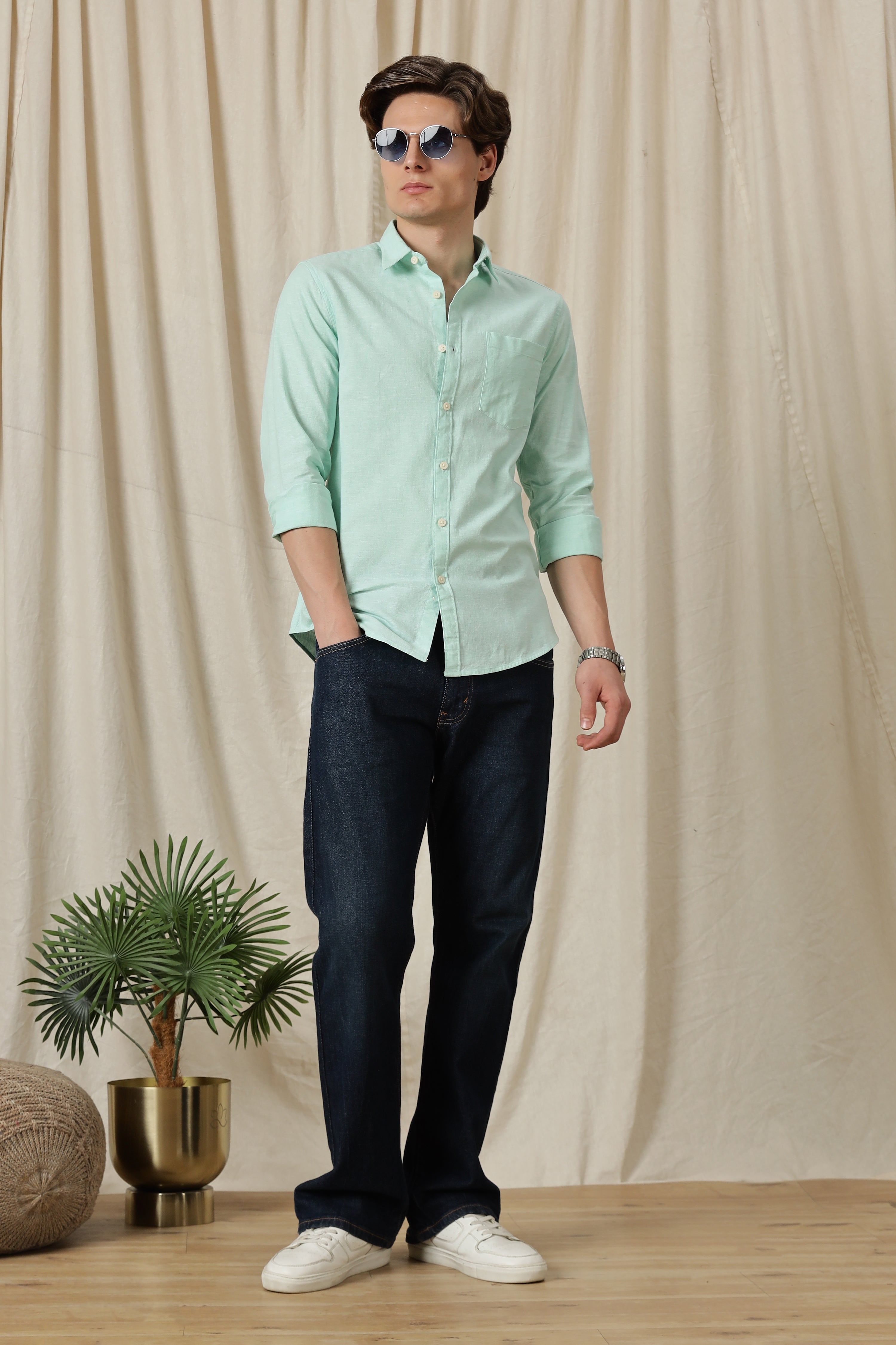 Men Linen Solid Casual Shirt