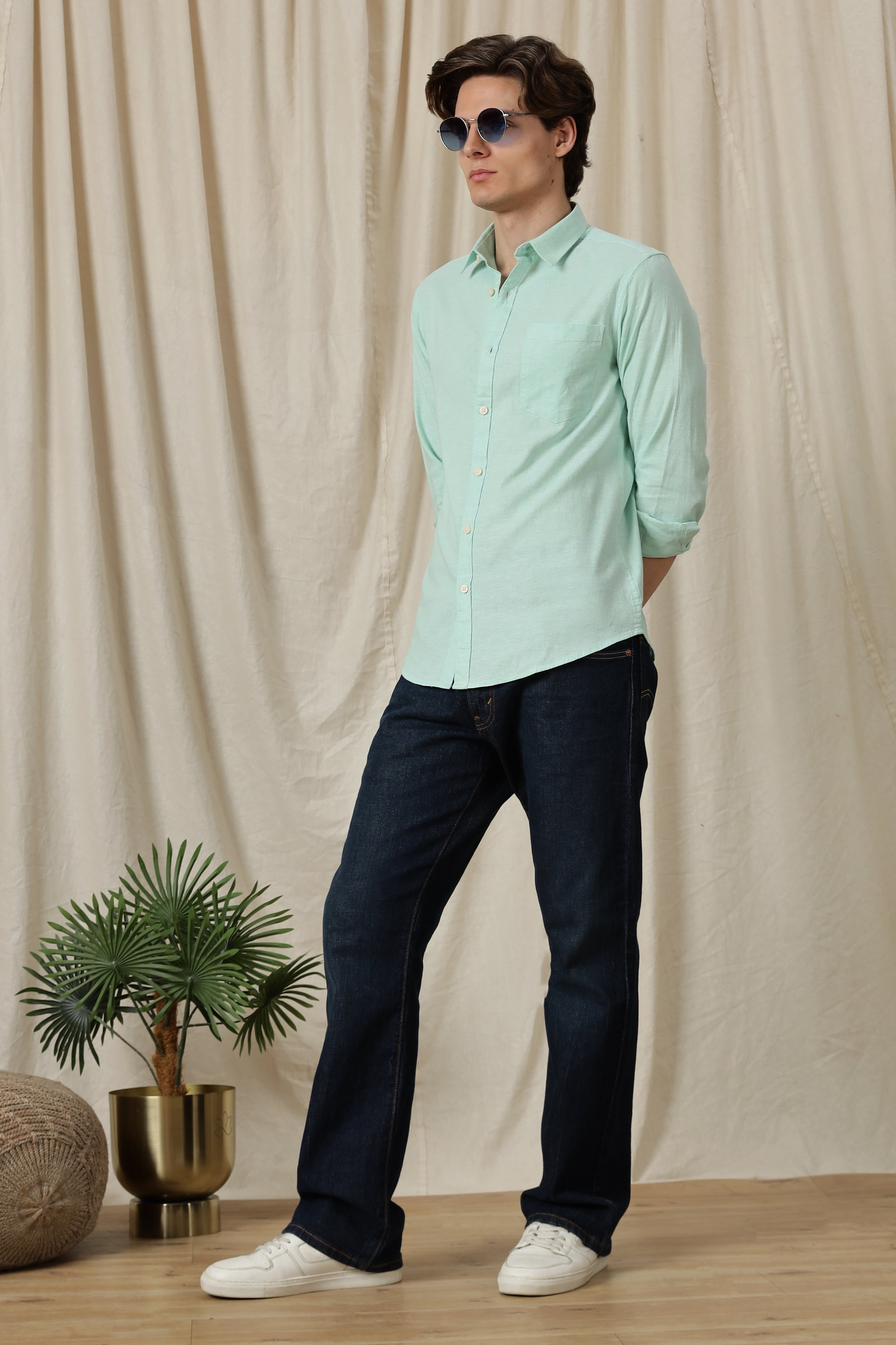 Men Linen Solid Casual Shirt