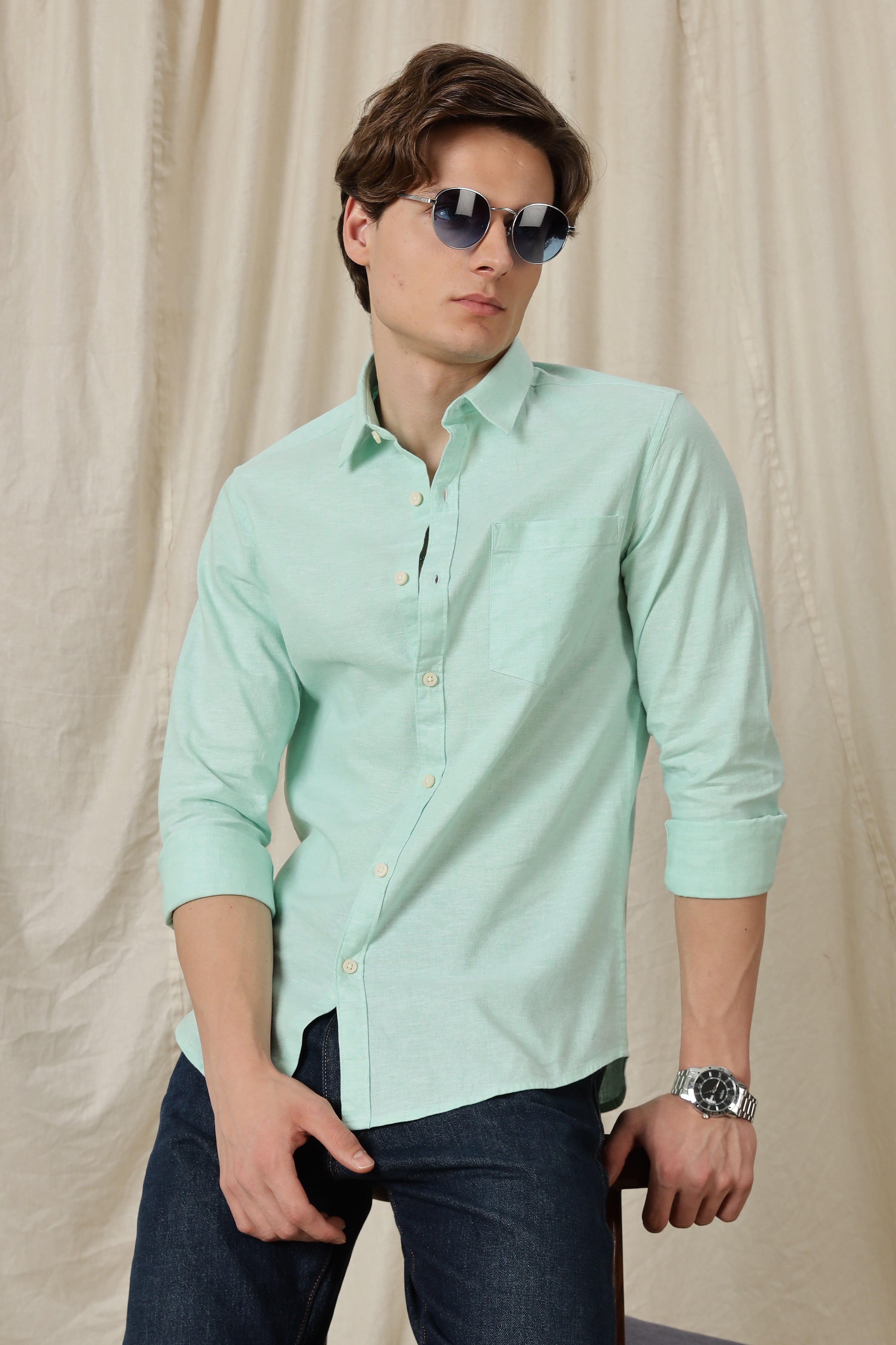 Men Linen Solid Casual Shirt
