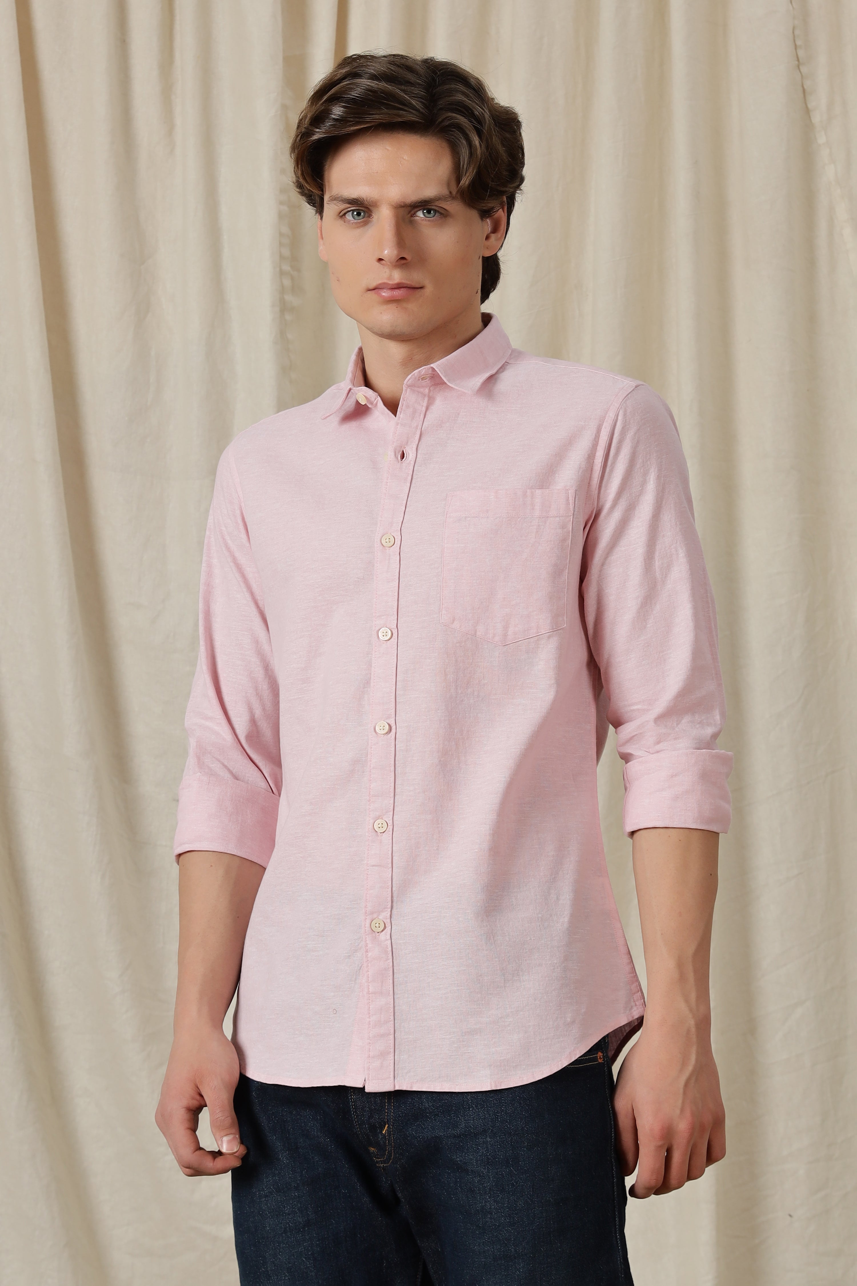 Men Linen Solid Casual Shirt