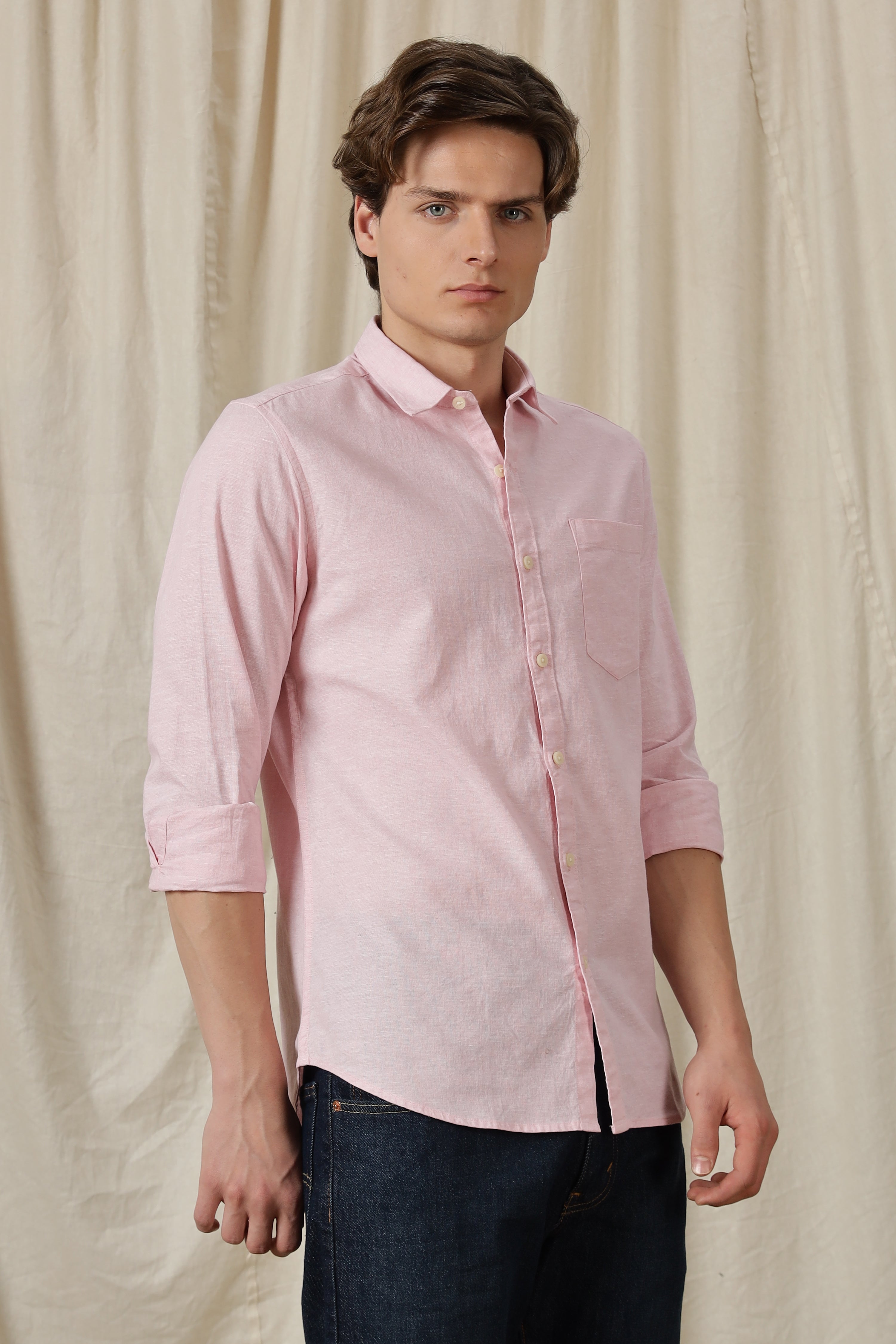 Men Linen Solid Casual Shirt