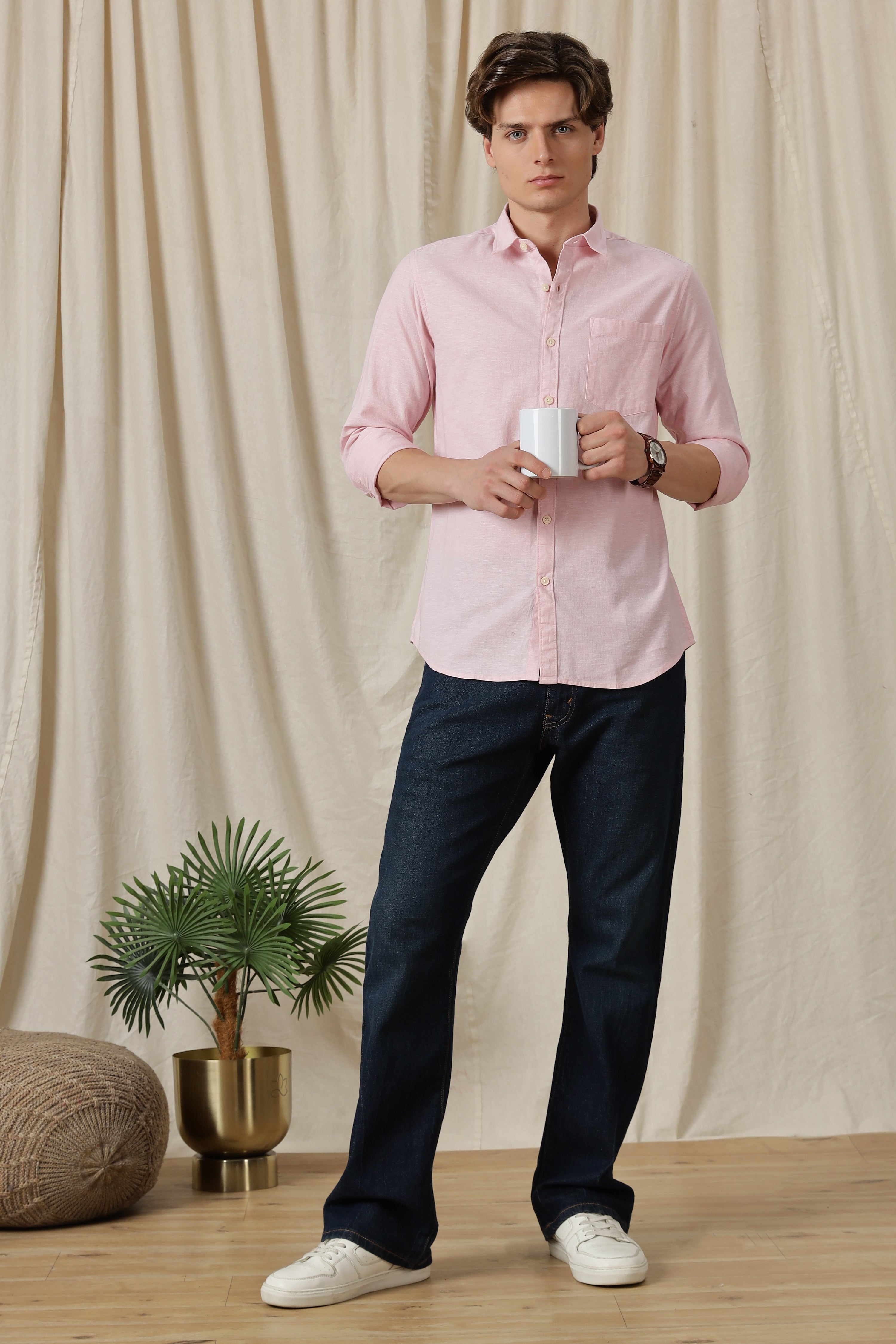 Men Linen Solid Casual Shirt