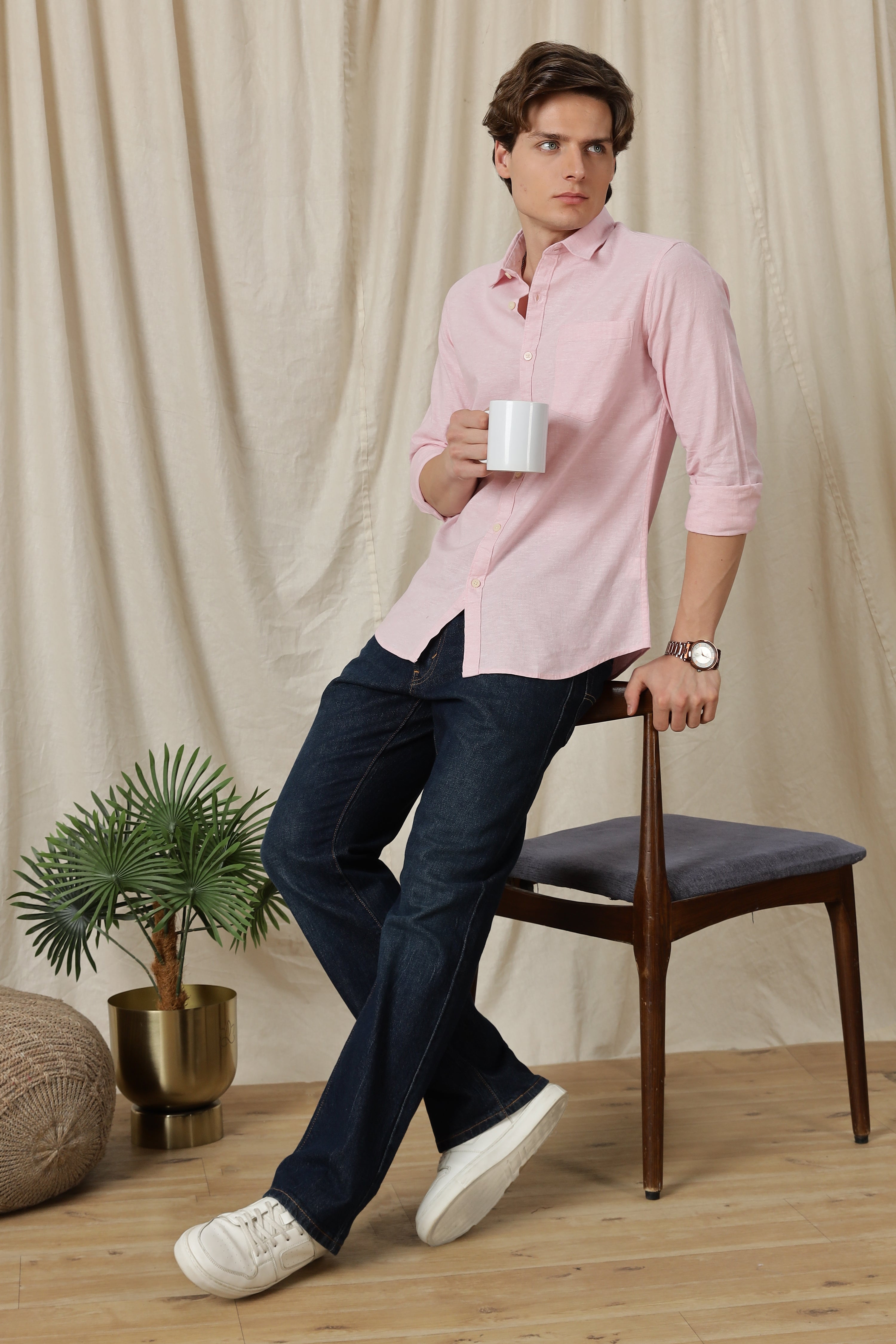 Men Linen Solid Casual Shirt