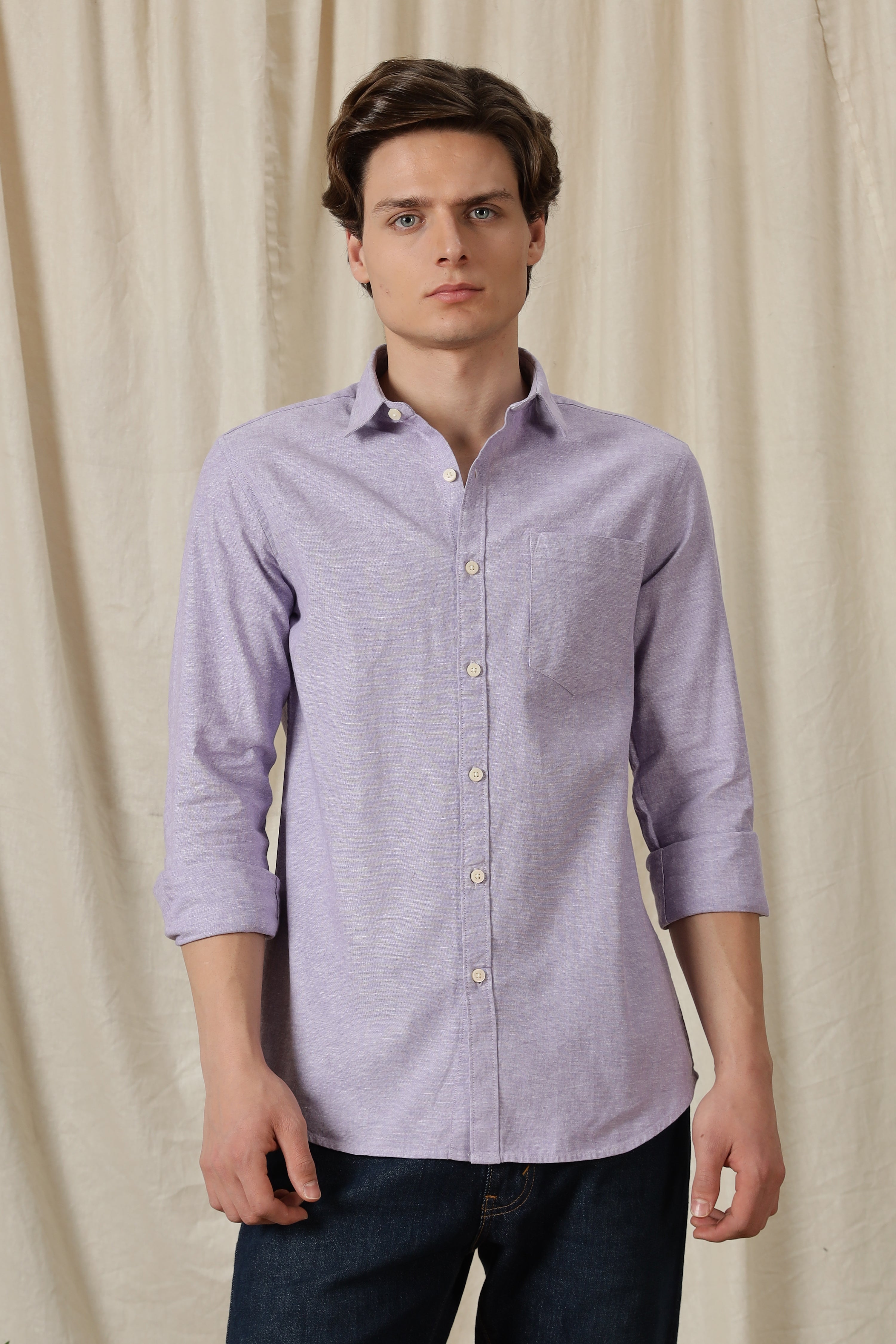 Men Linen Solid Casual Shirt