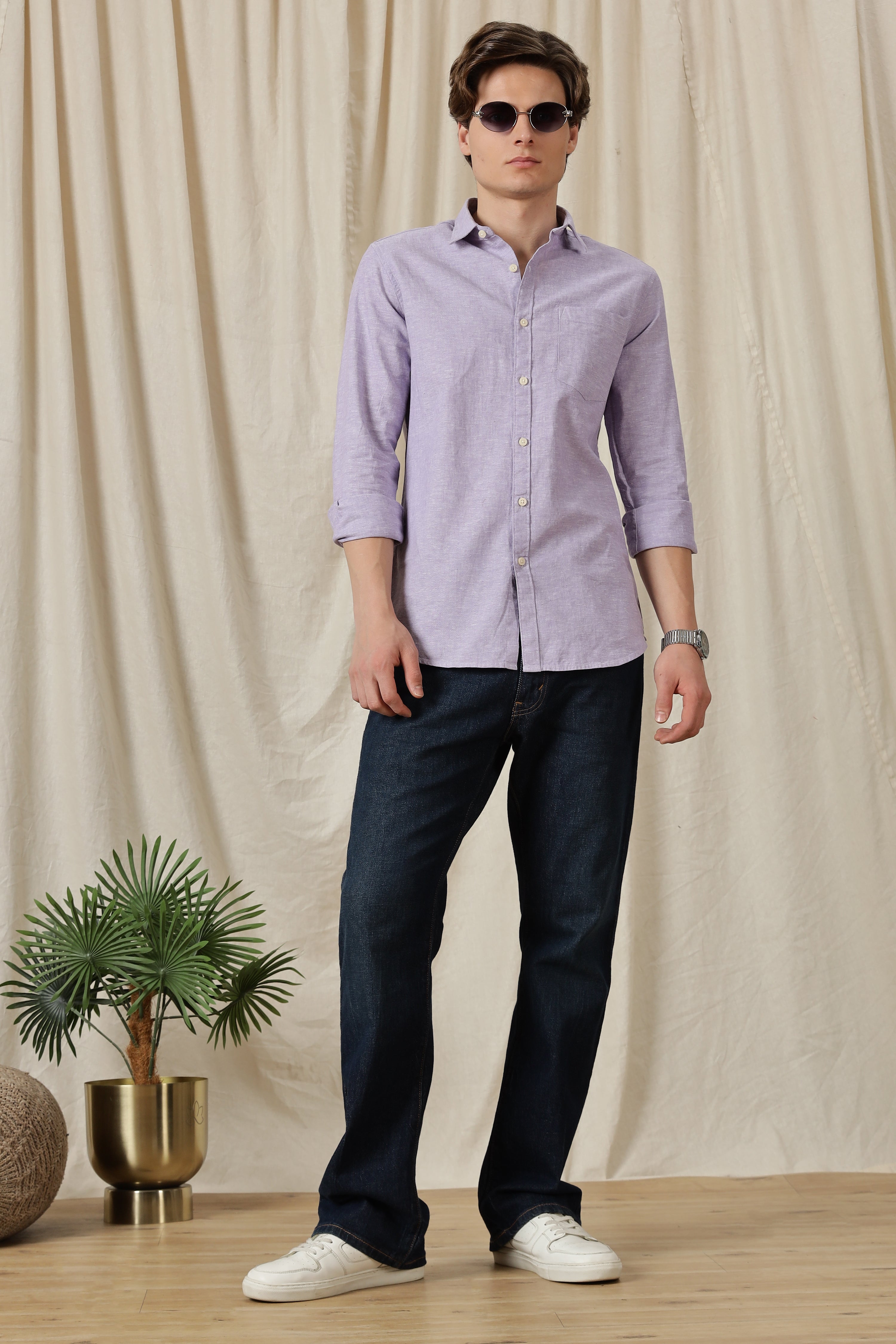 Men Linen Solid Casual Shirt