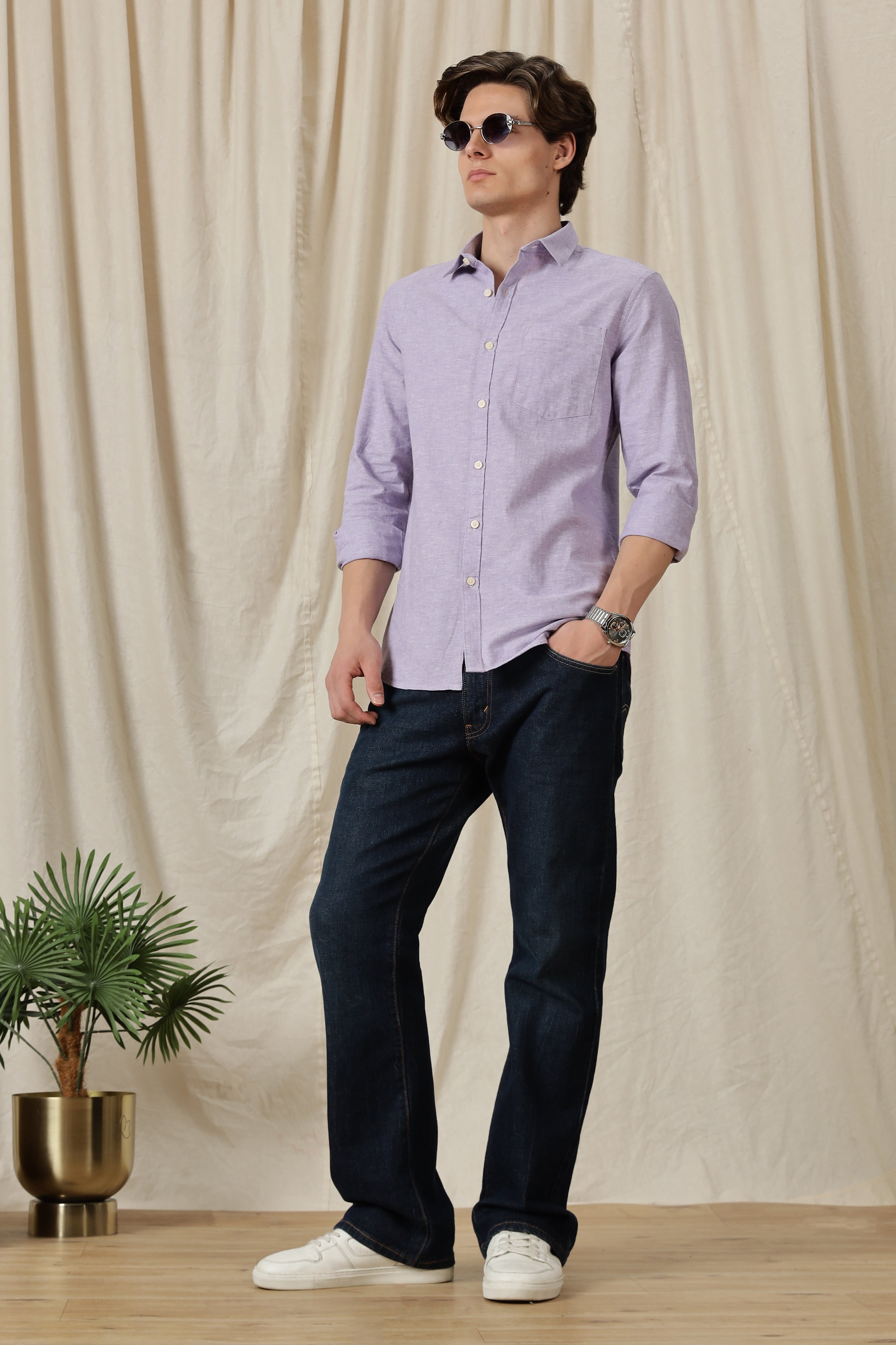 Men Linen Solid Casual Shirt
