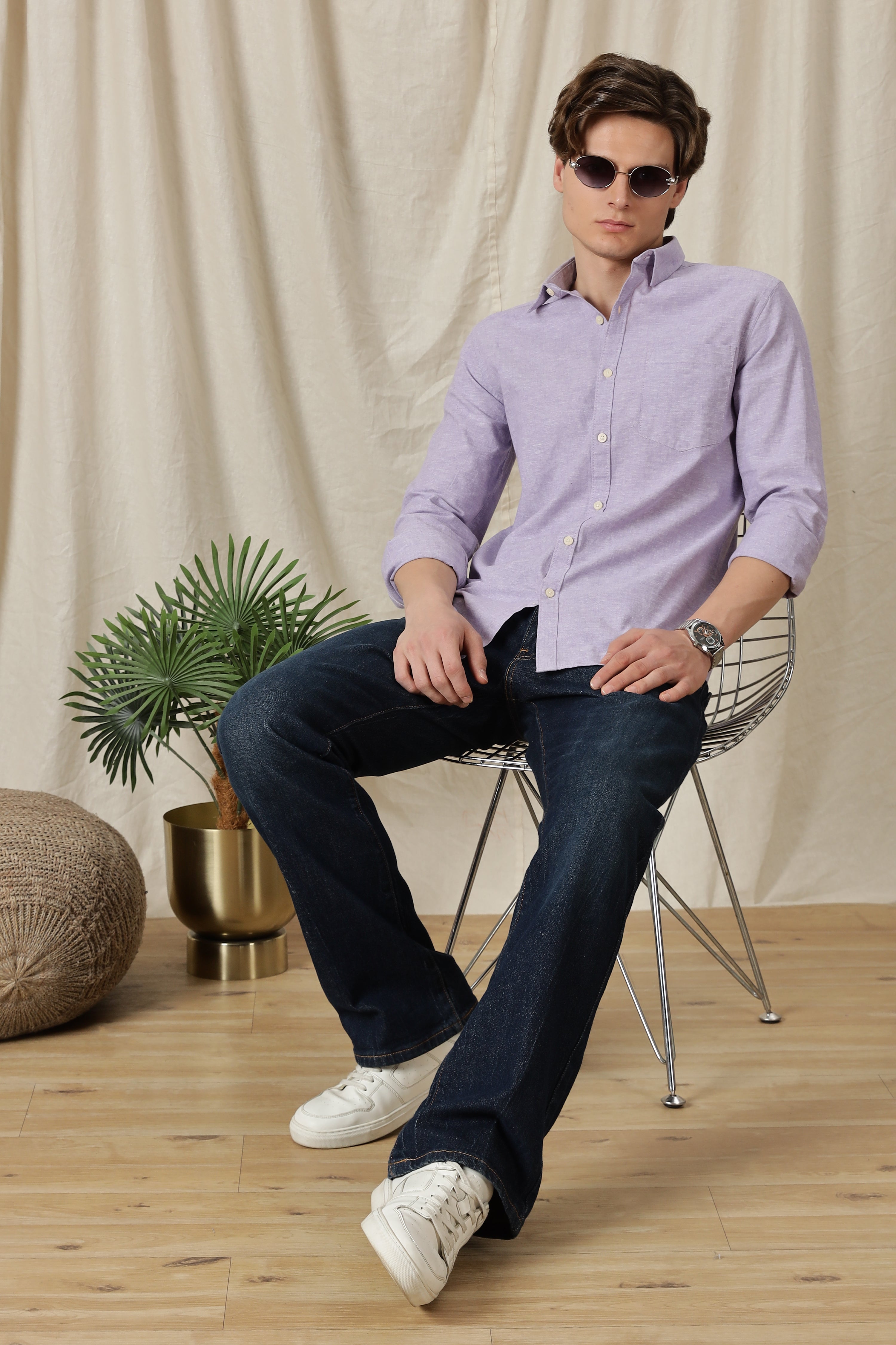 Men Linen Solid Casual Shirt
