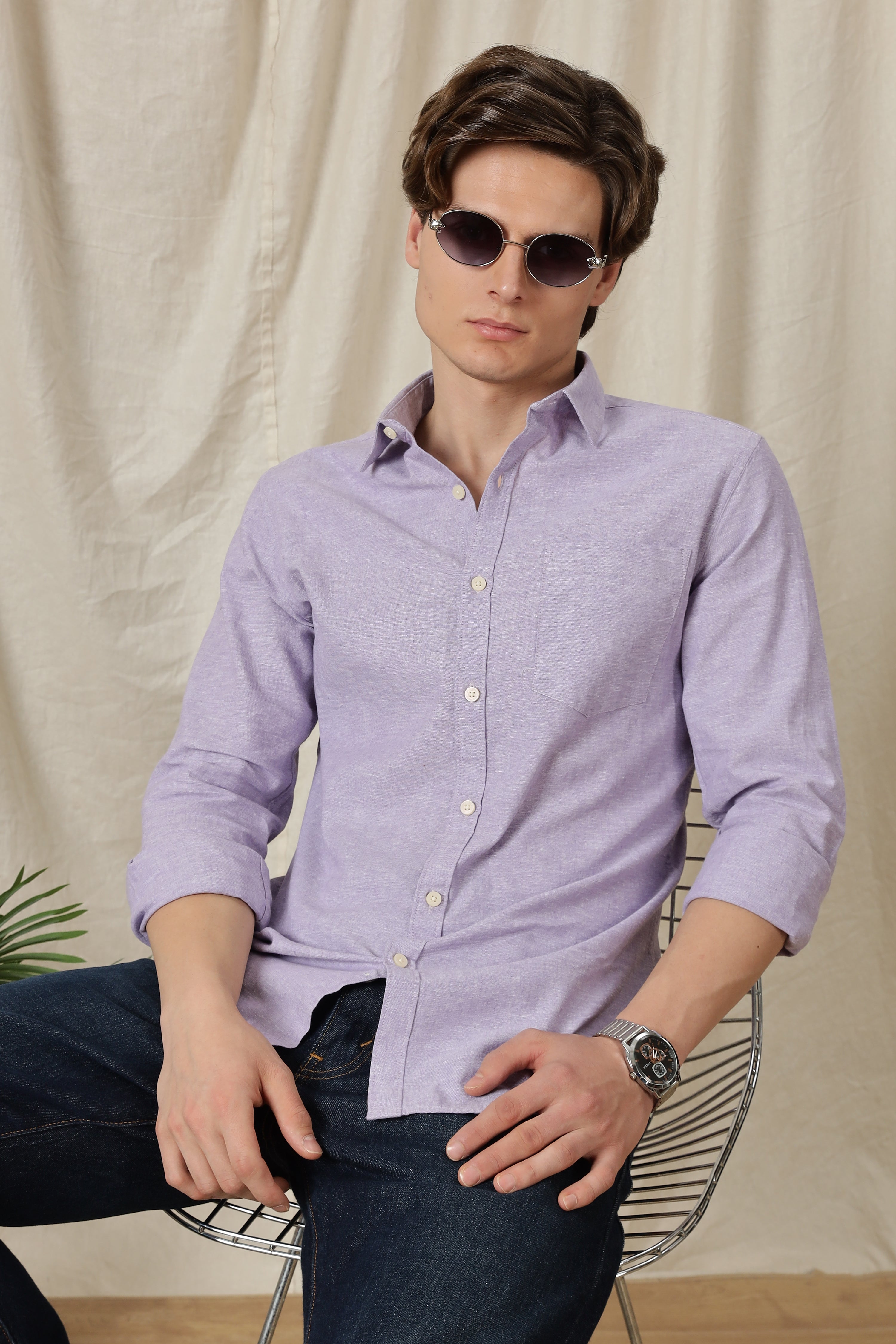 Men Linen Solid Casual Shirt