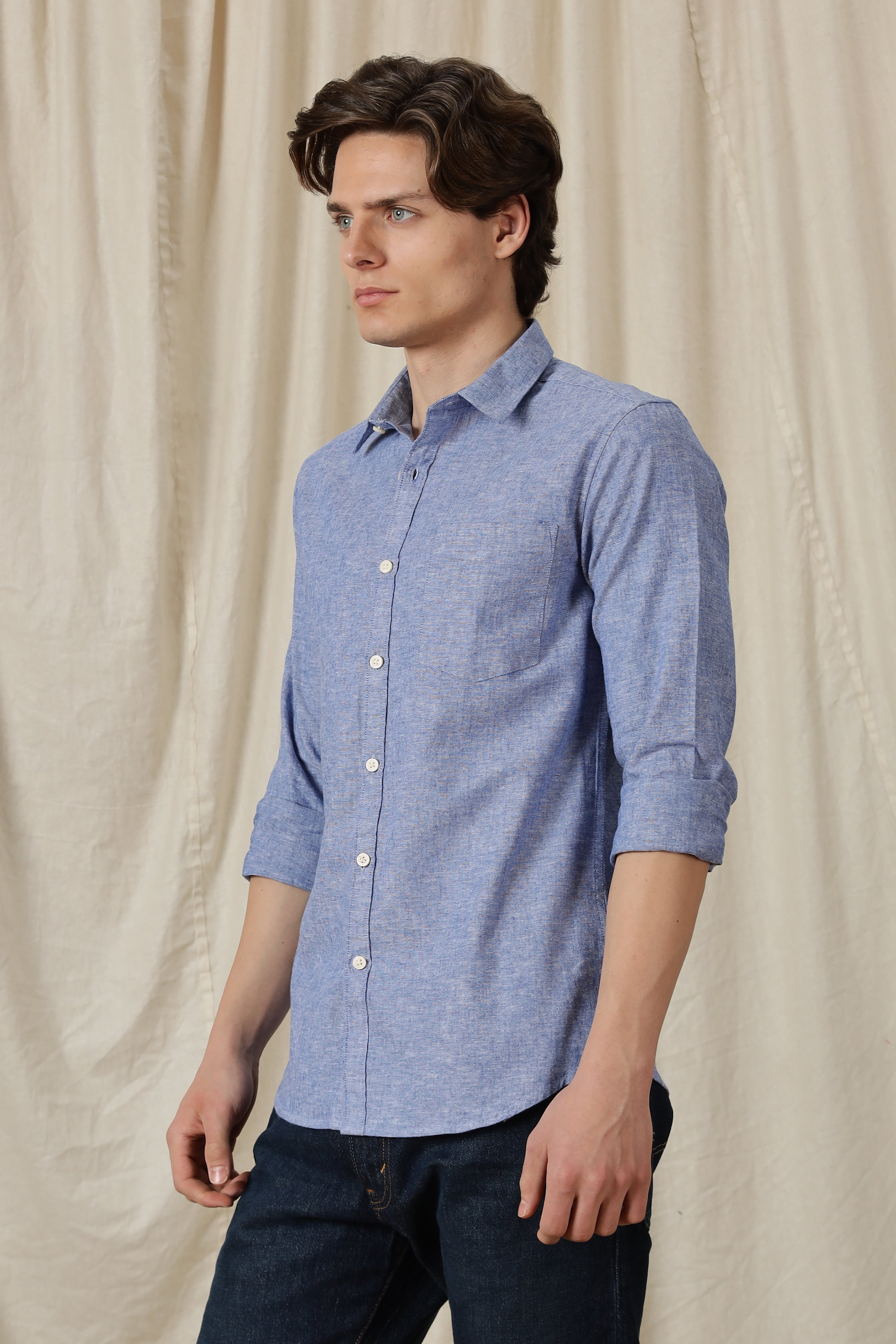 Men Linen Solid Casual Shirt