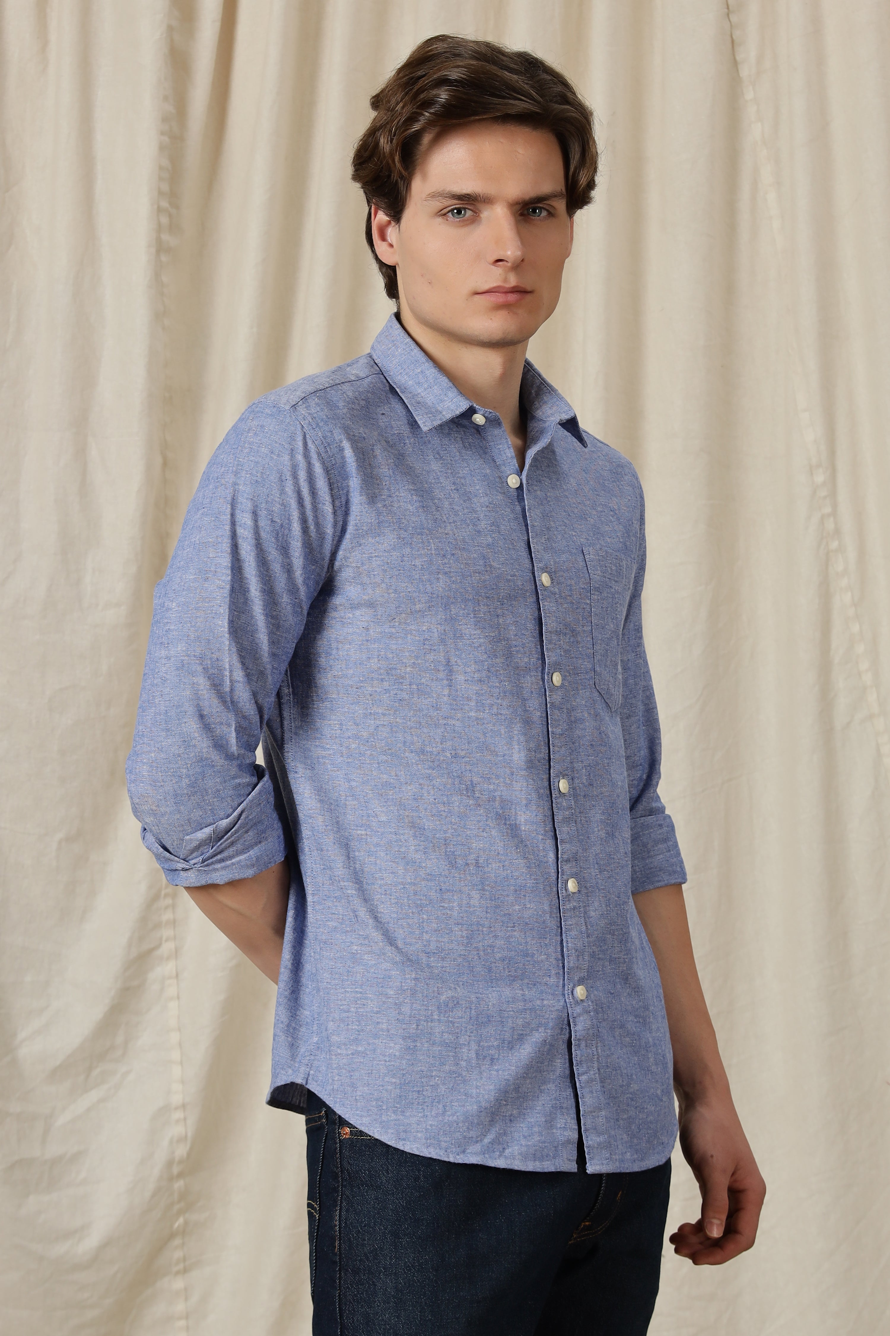 Men Linen Solid Casual Shirt