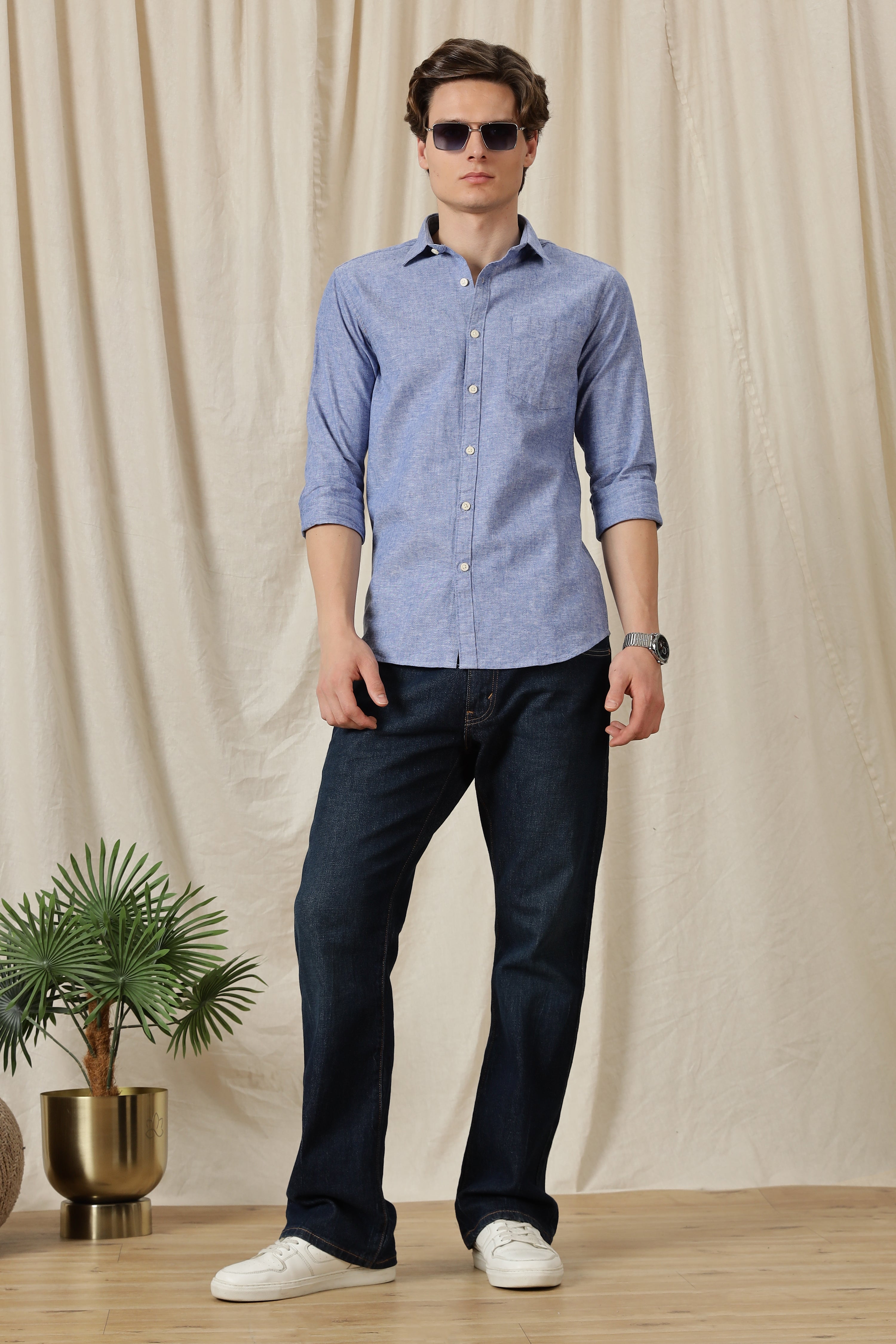 Men Linen Solid Casual Shirt