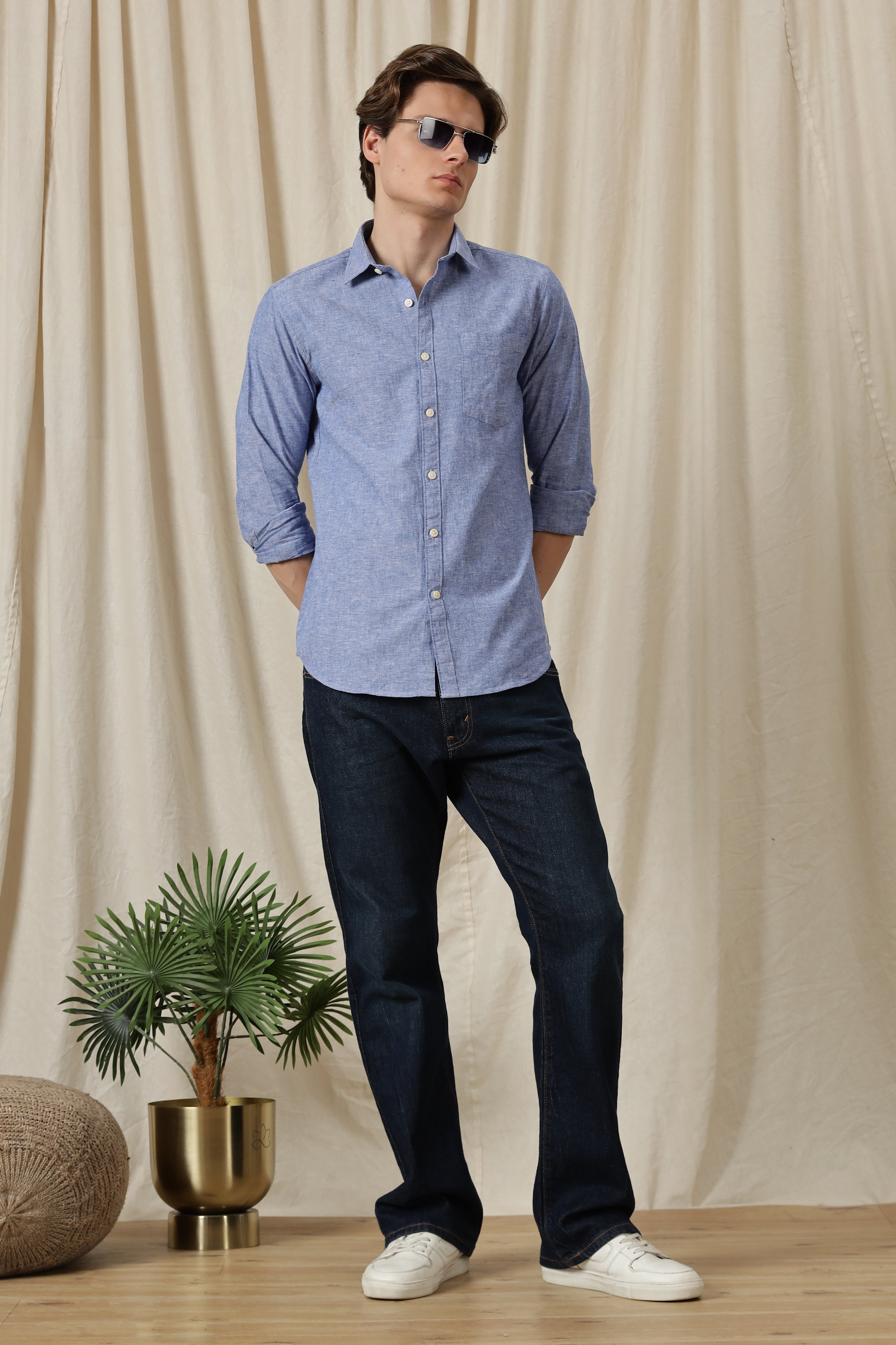 Men Linen Solid Casual Shirt