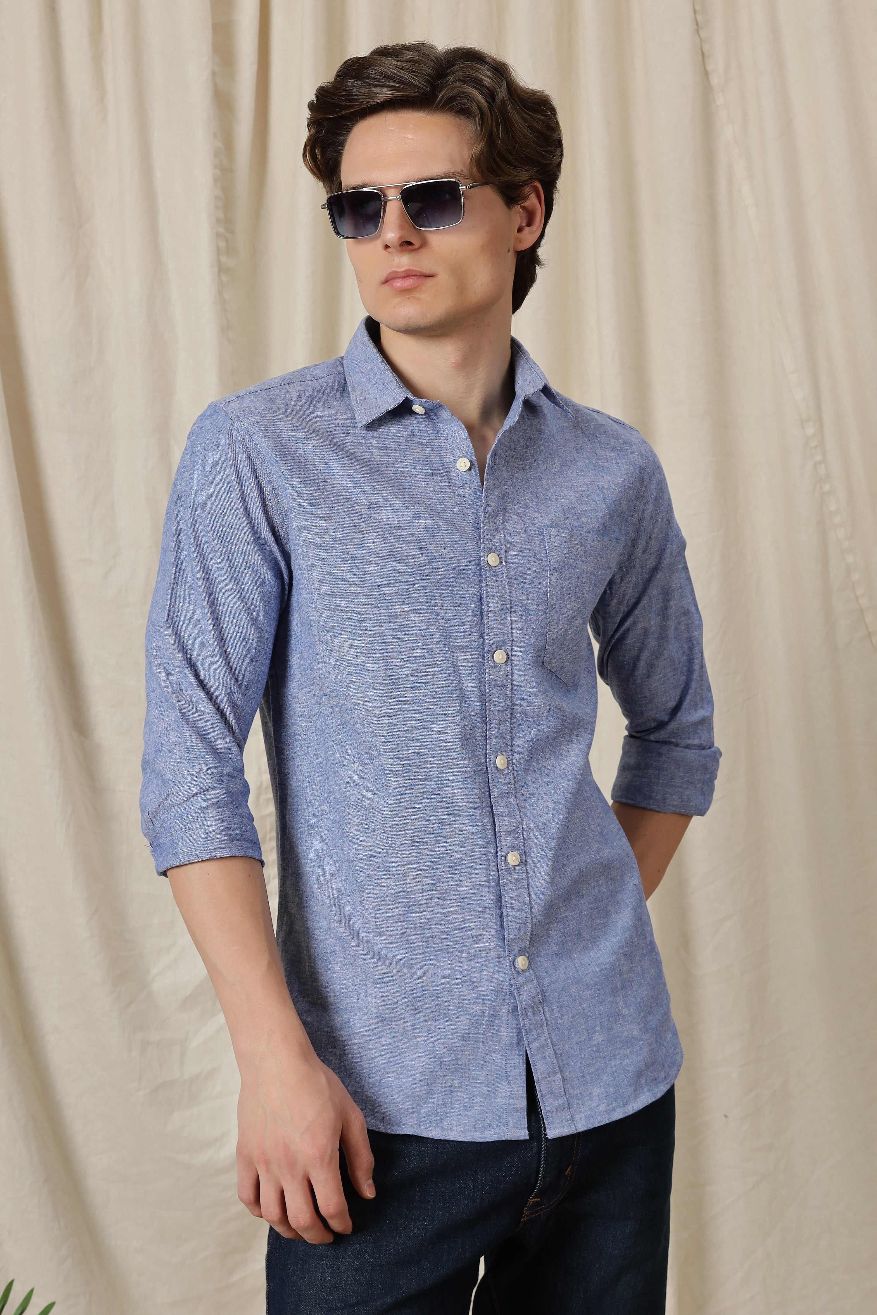 Men Linen Solid Casual Shirt