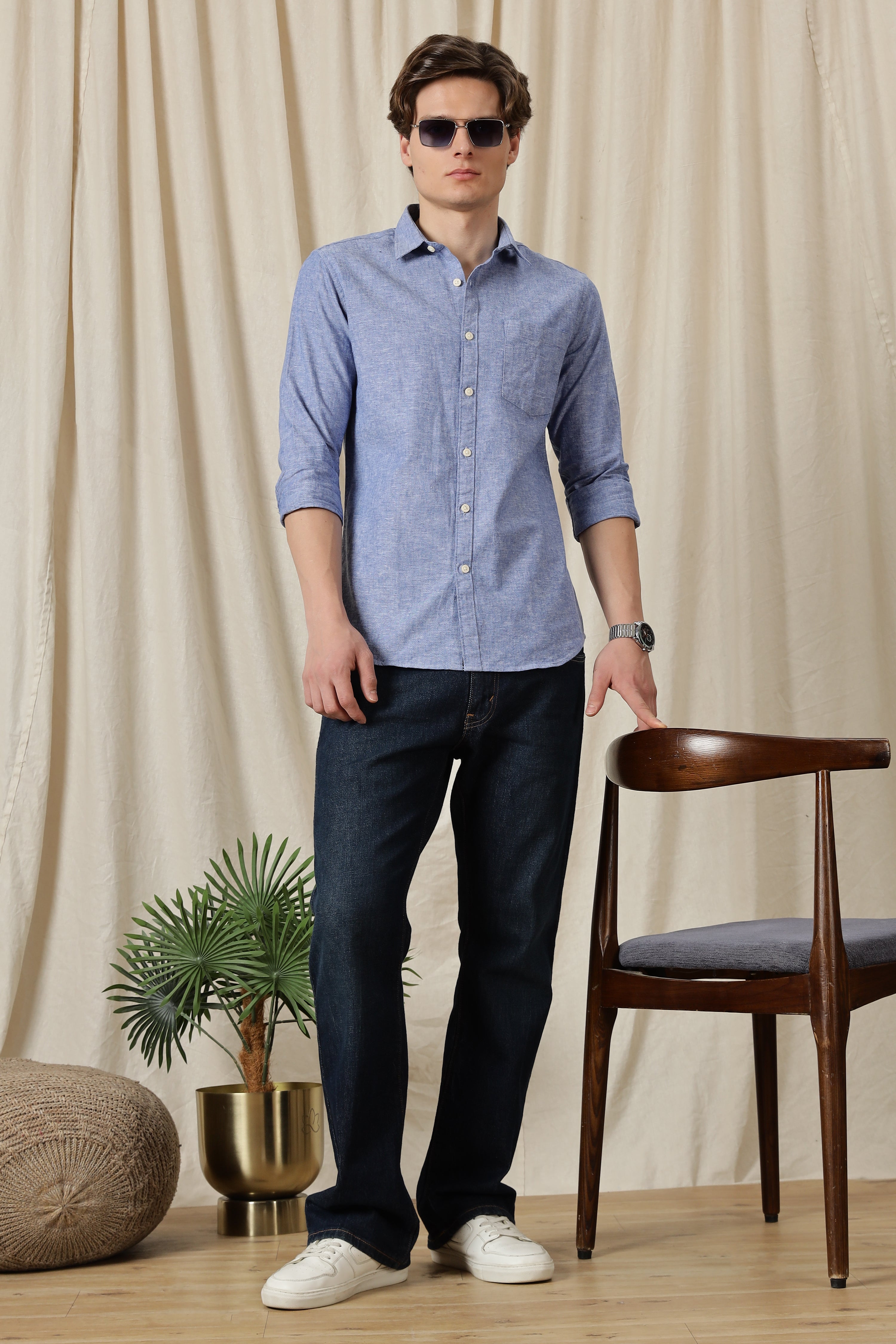 Men Linen Solid Casual Shirt