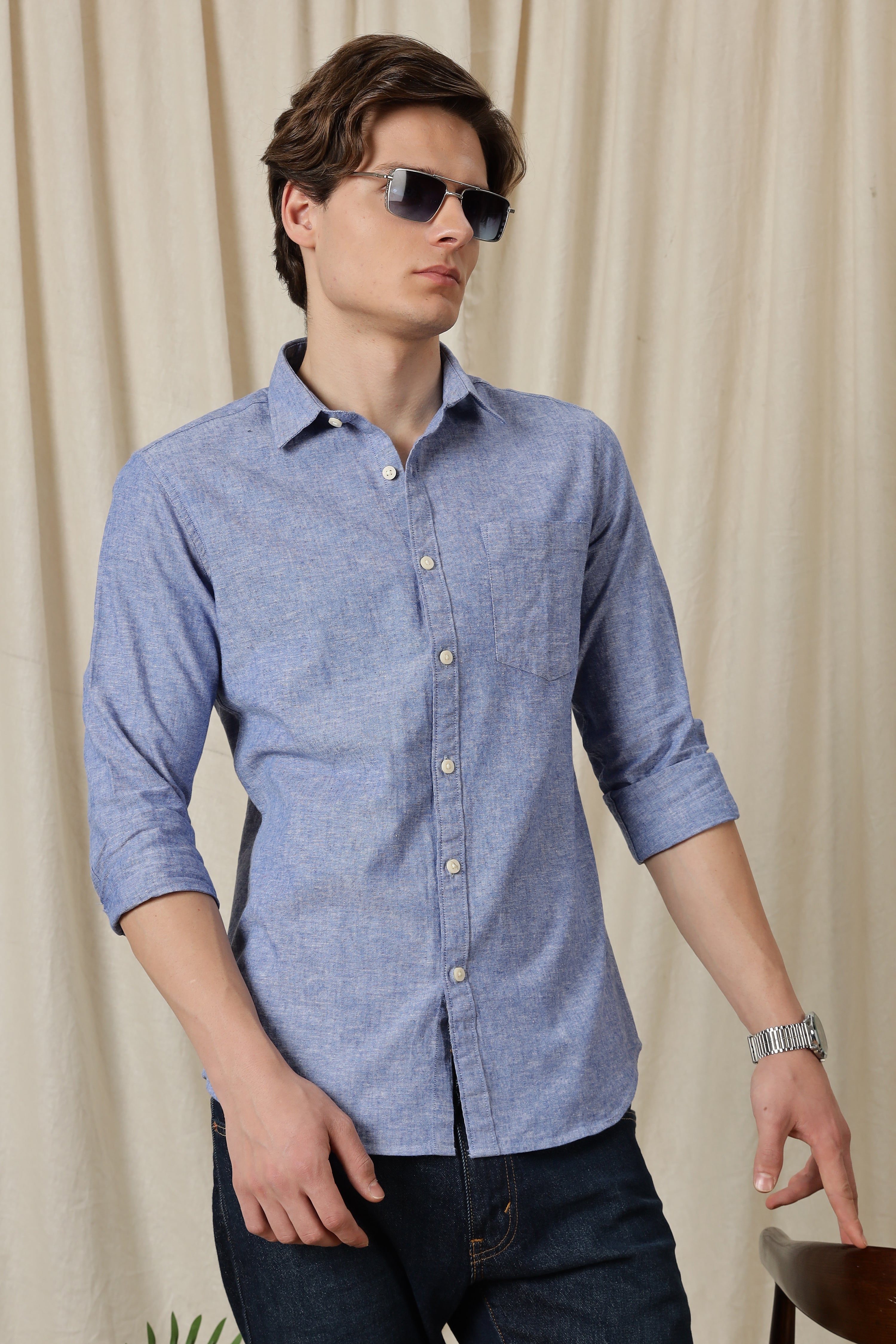 Men Linen Solid Casual Shirt