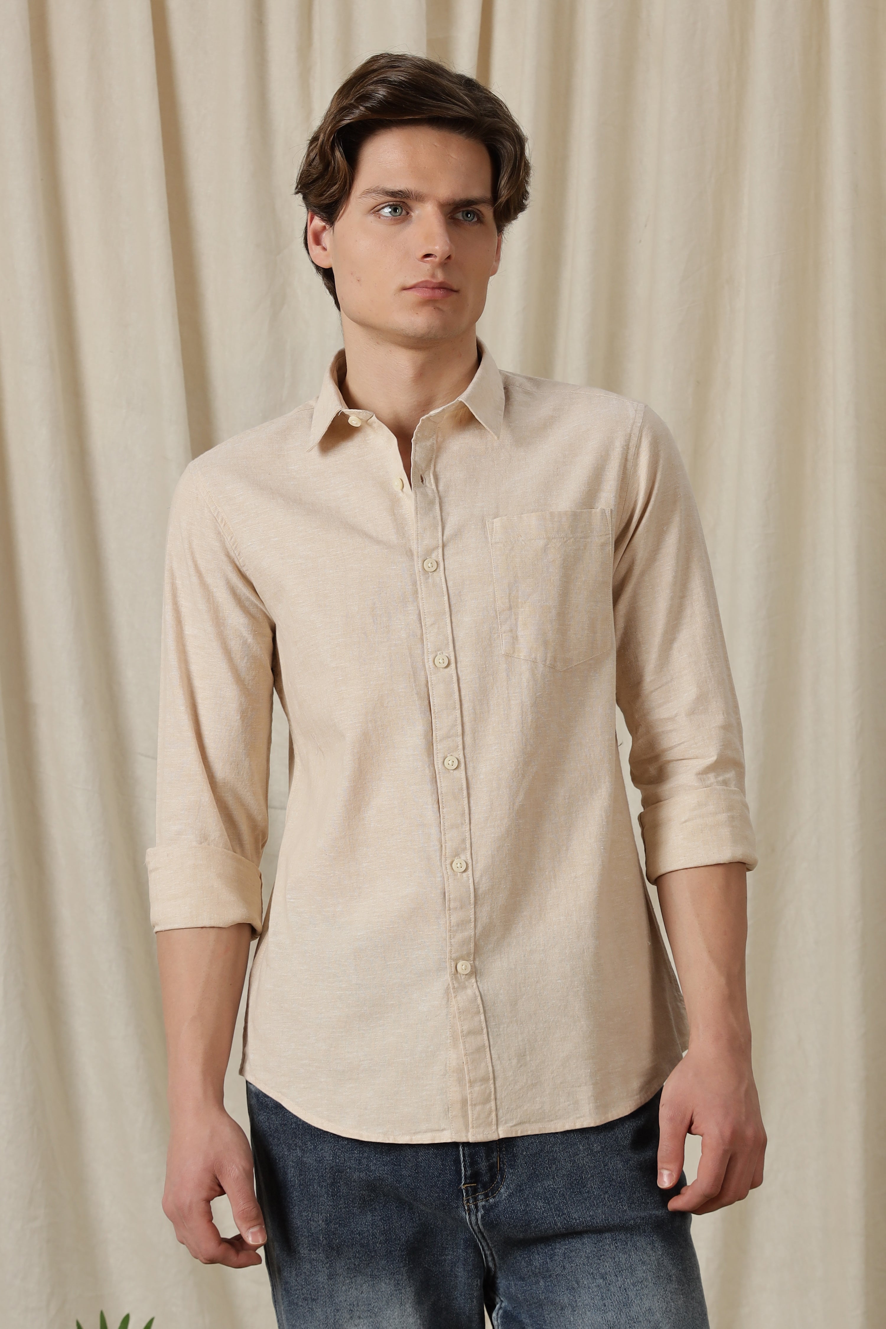 Men Linen Solid Casual Shirt