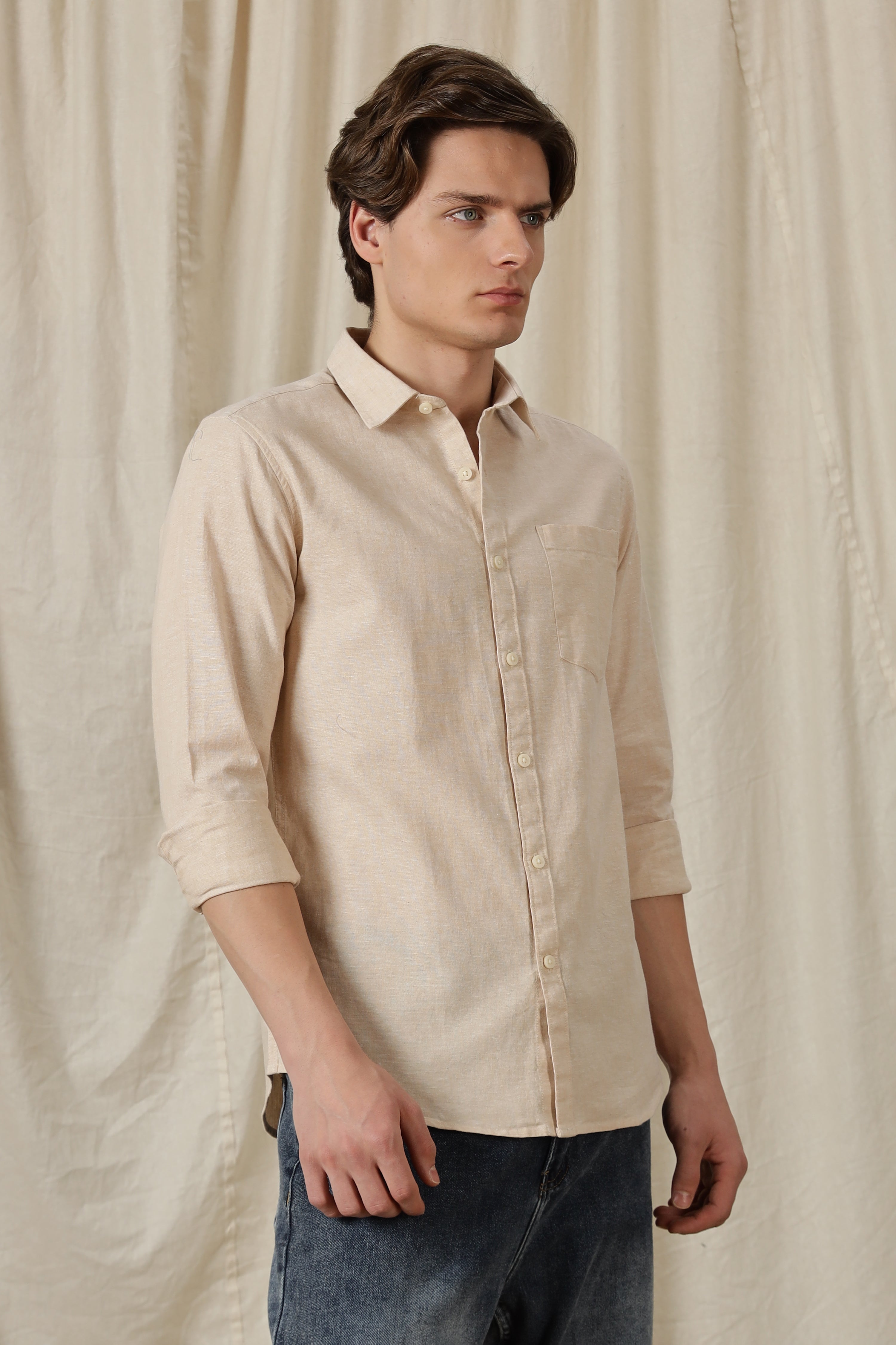 Men Linen Solid Casual Shirt