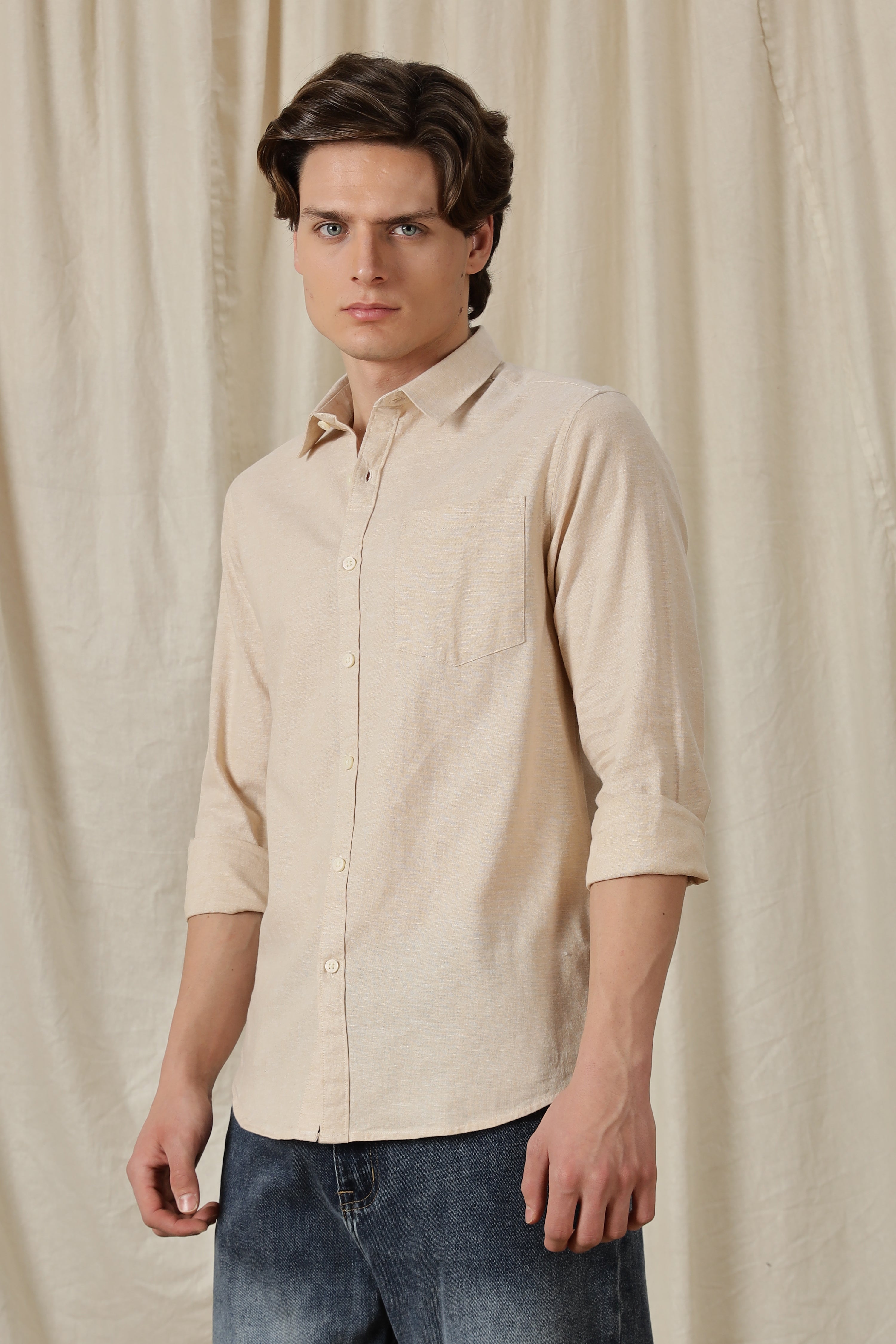 Men Linen Solid Casual Shirt